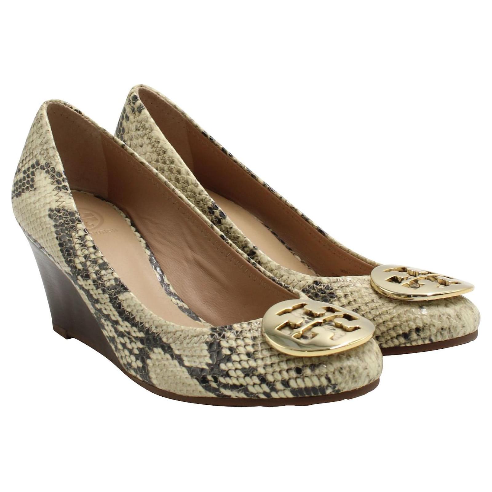 Tory Burch Snakeskin Wedges with Golden Buckle Leather  - Joli  Closet