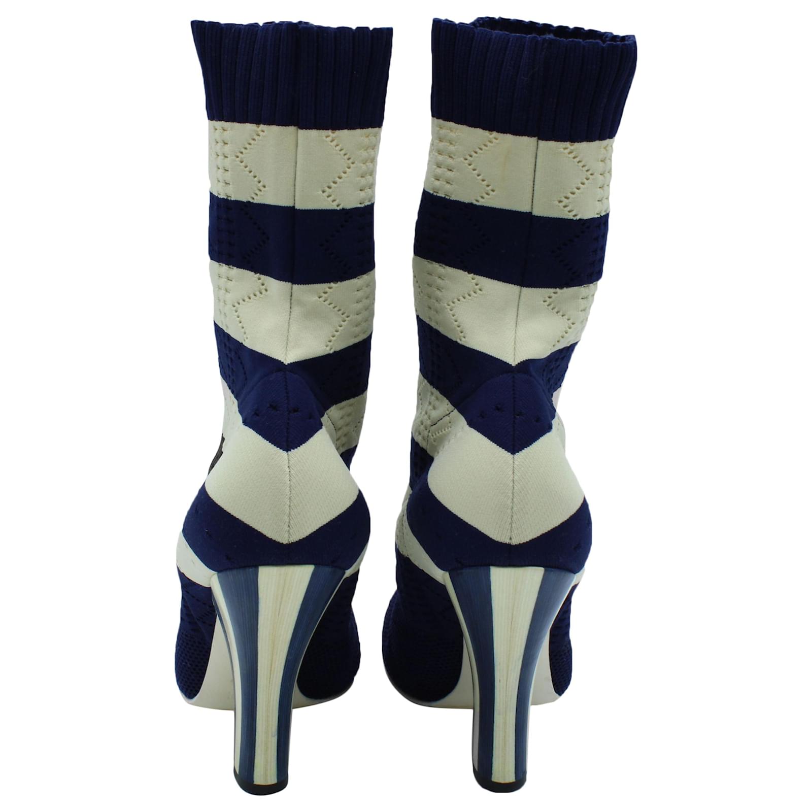 Fendi Rockoko Sock Boots in Blue Nylon Joli Closet