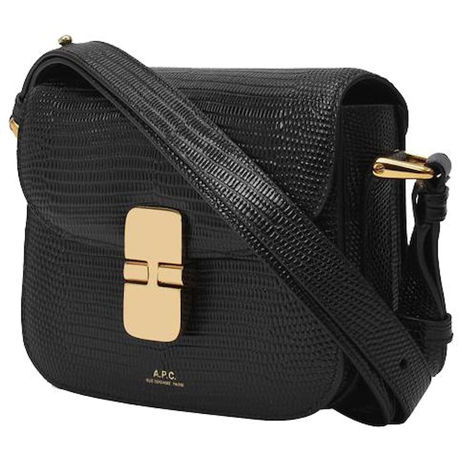 Apc Grace Mini Bag in Black Crocodile Effect Leather ref.572071 Joli