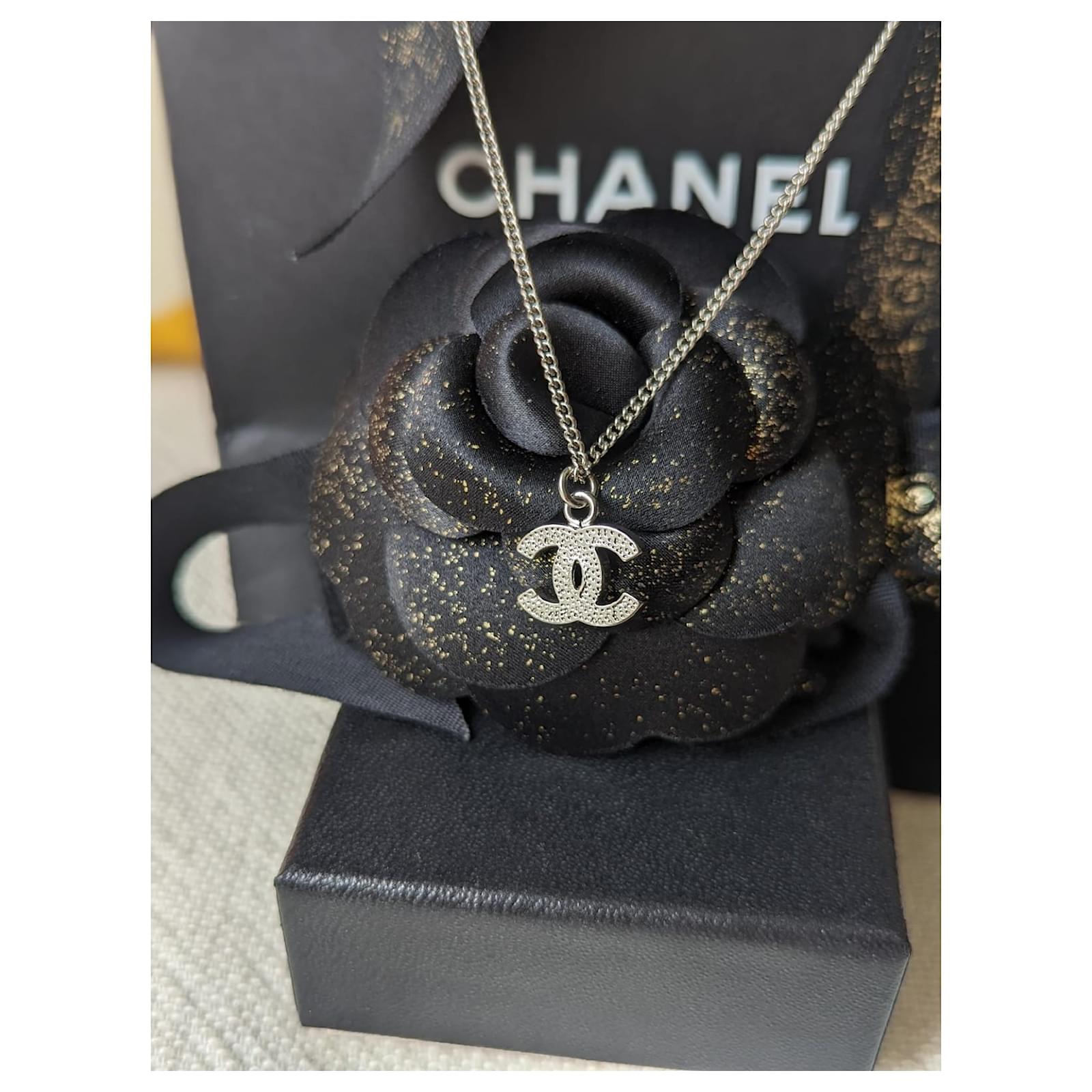 Pendant Necklaces Chanel CC B12A Logo Classic Square Crystal Necklace in GHW Tag Receipt