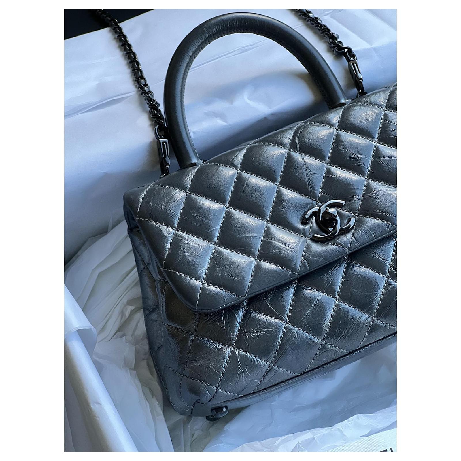 Chanel Small Coco Handle bag Dark grey Leather ref.572318 - Joli