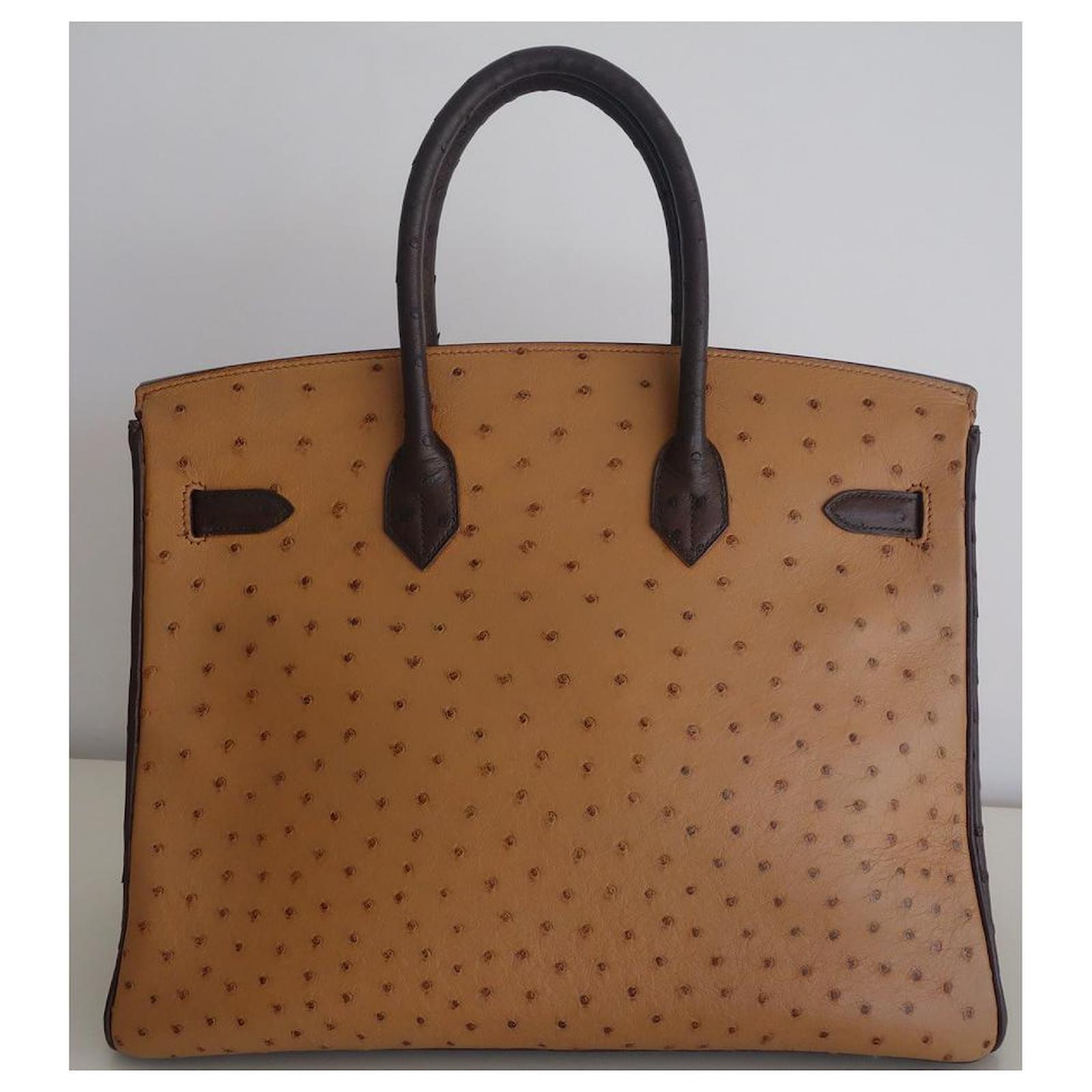 Hermes Ostrich Leather Trim 38 Shoulder Bag Tan
