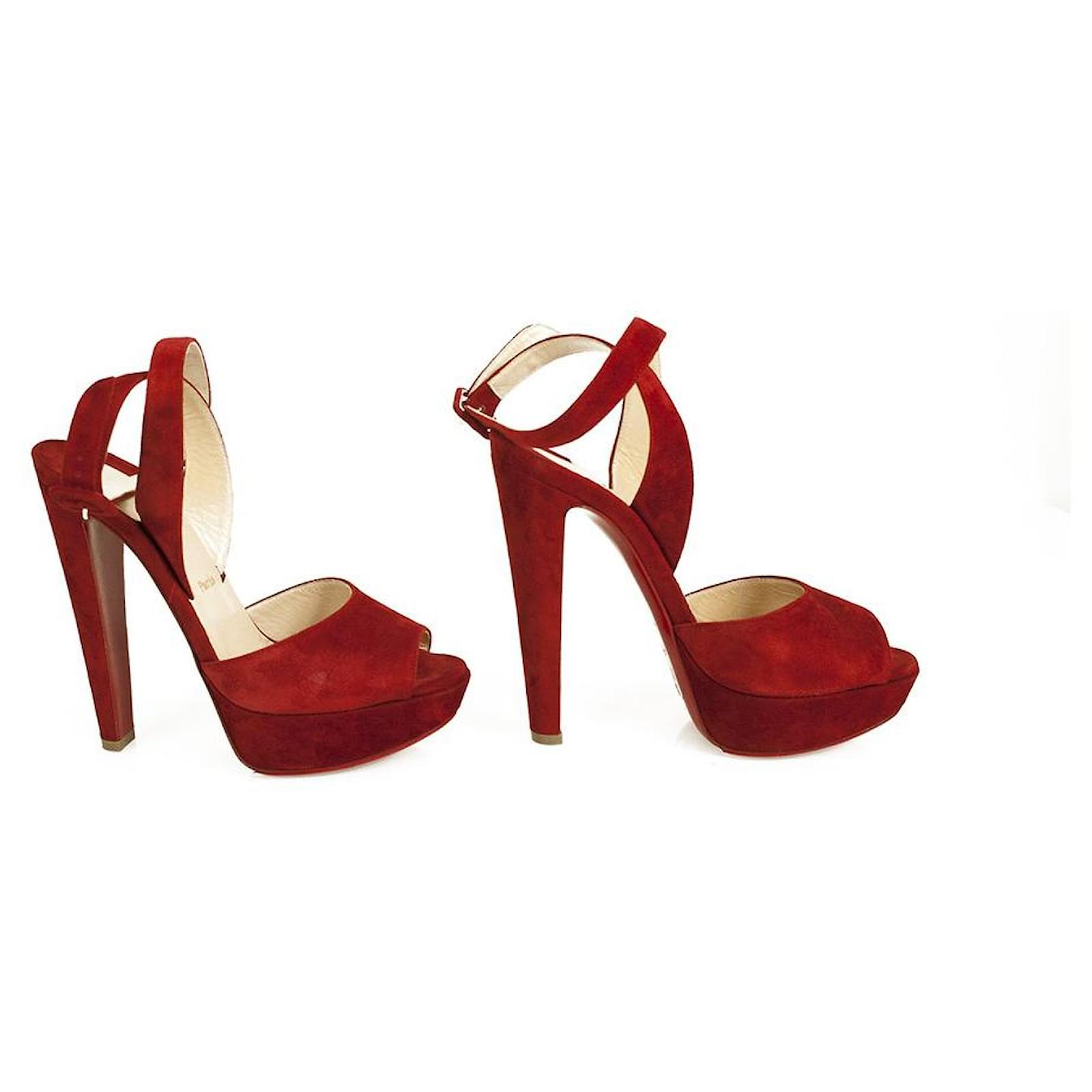 Christian Louboutin Louloudance Red Suede Platform Red Sole Sandal