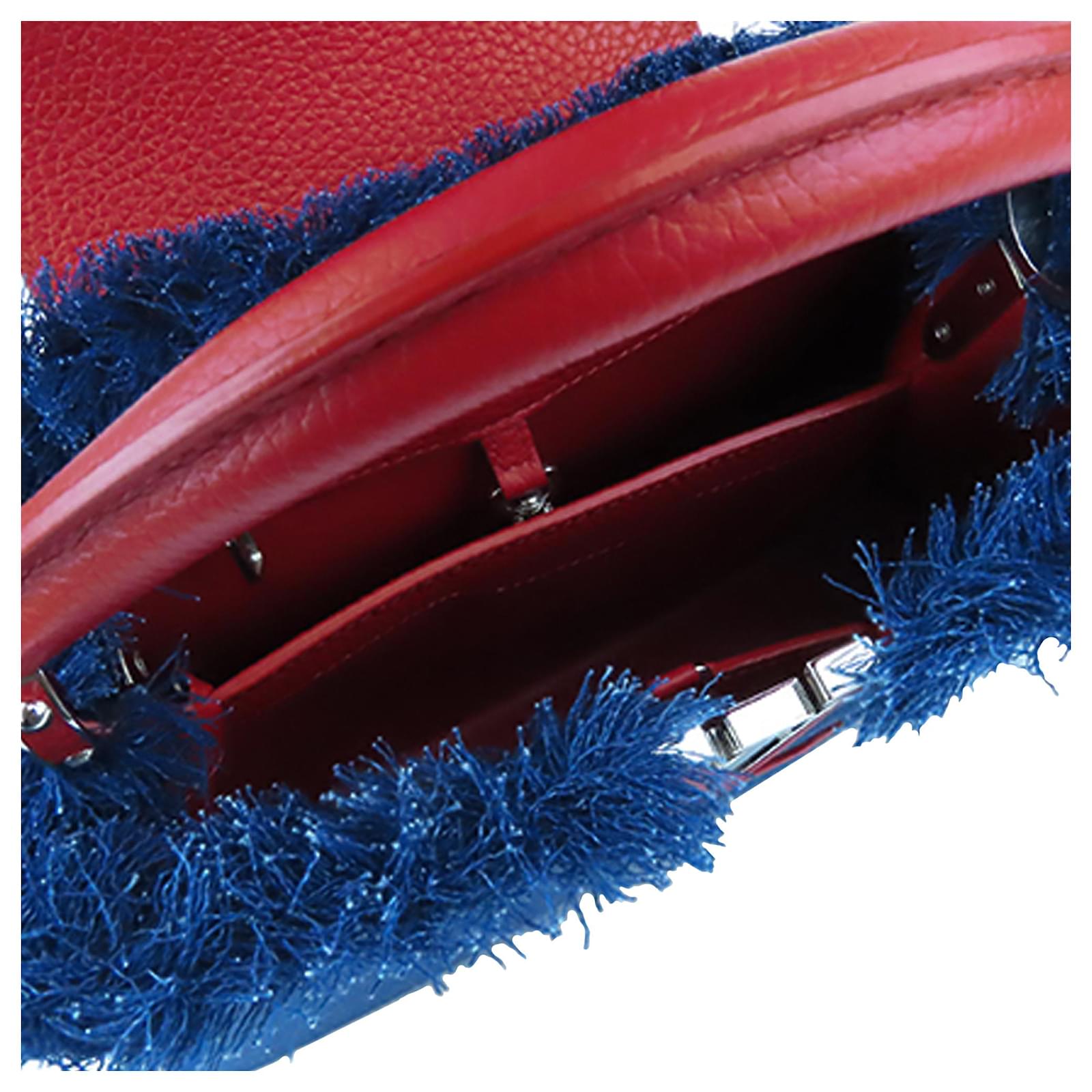 Louis Vuitton Blue Denim Capucines PM Red Leather Pony-style calfskin Cloth  ref.573608 - Joli Closet