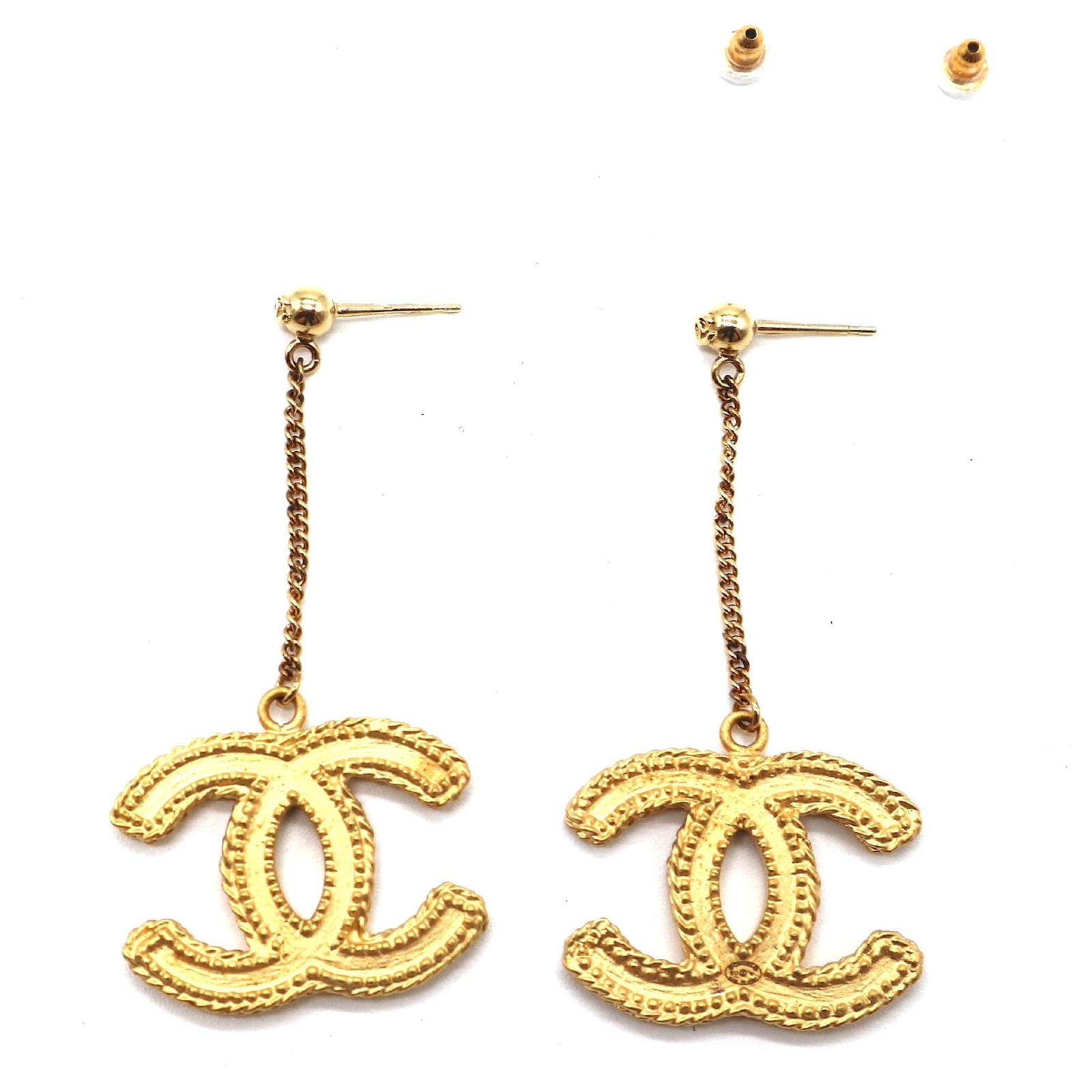 Chanel Gold CC Celebrity Runway Dangle Earrings Golden Metal ref