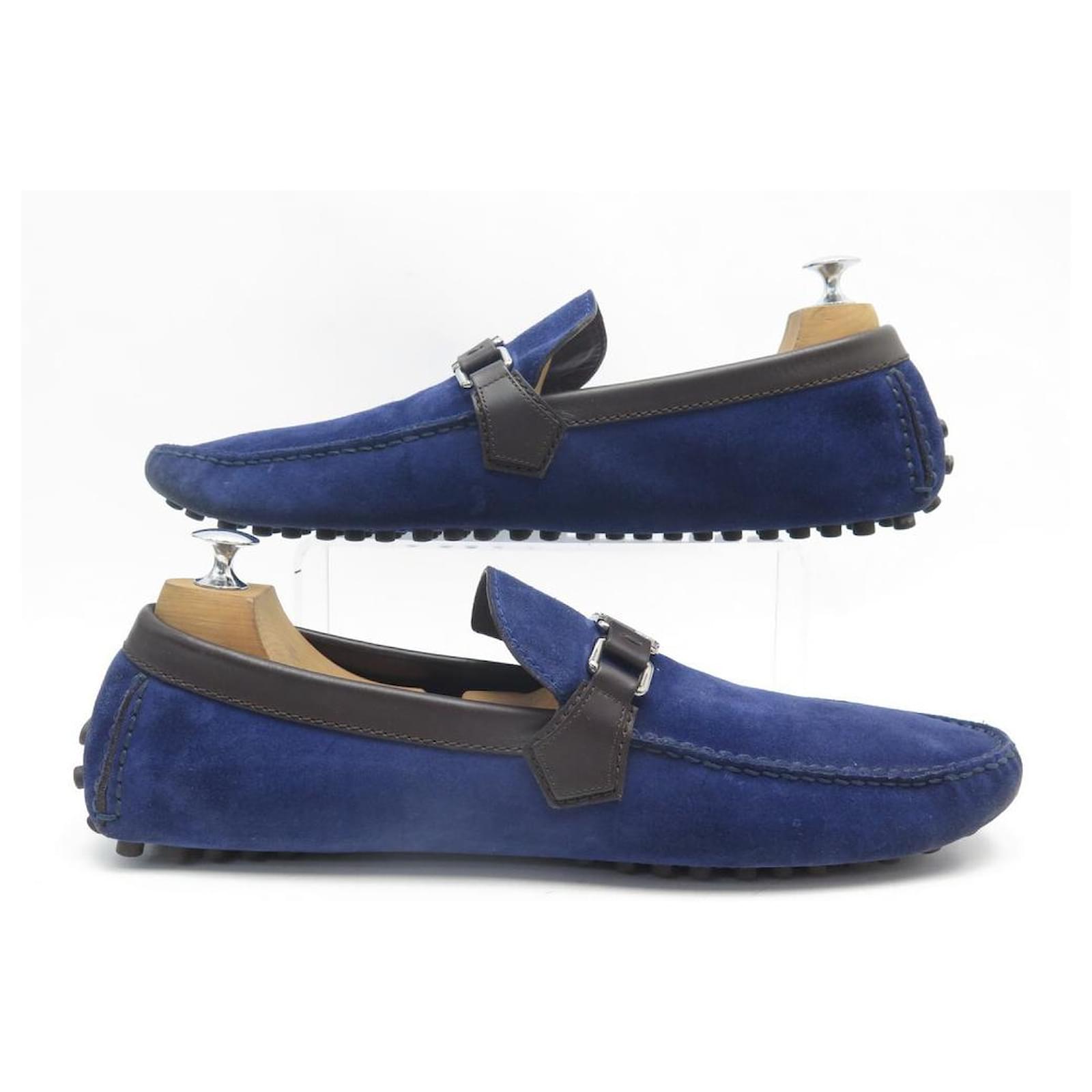 LOUIS VUITTON Summerland Boat Shoes Men Suede Navy Blue Loafers Size 42