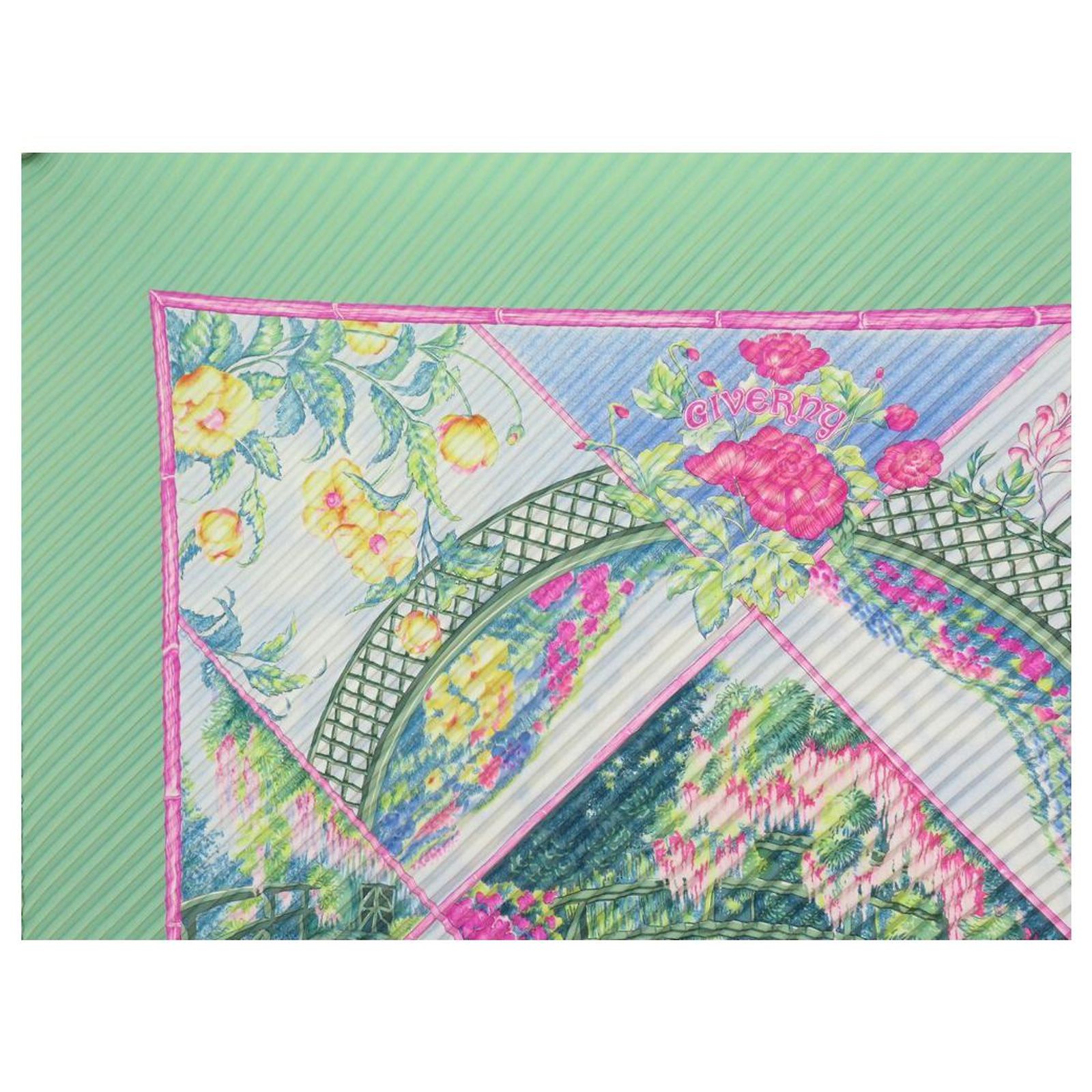 Foulard HERMÈS Carré 90 Tropiques En Soie - Motif Géométrique Rose - Occasion Très Bon État