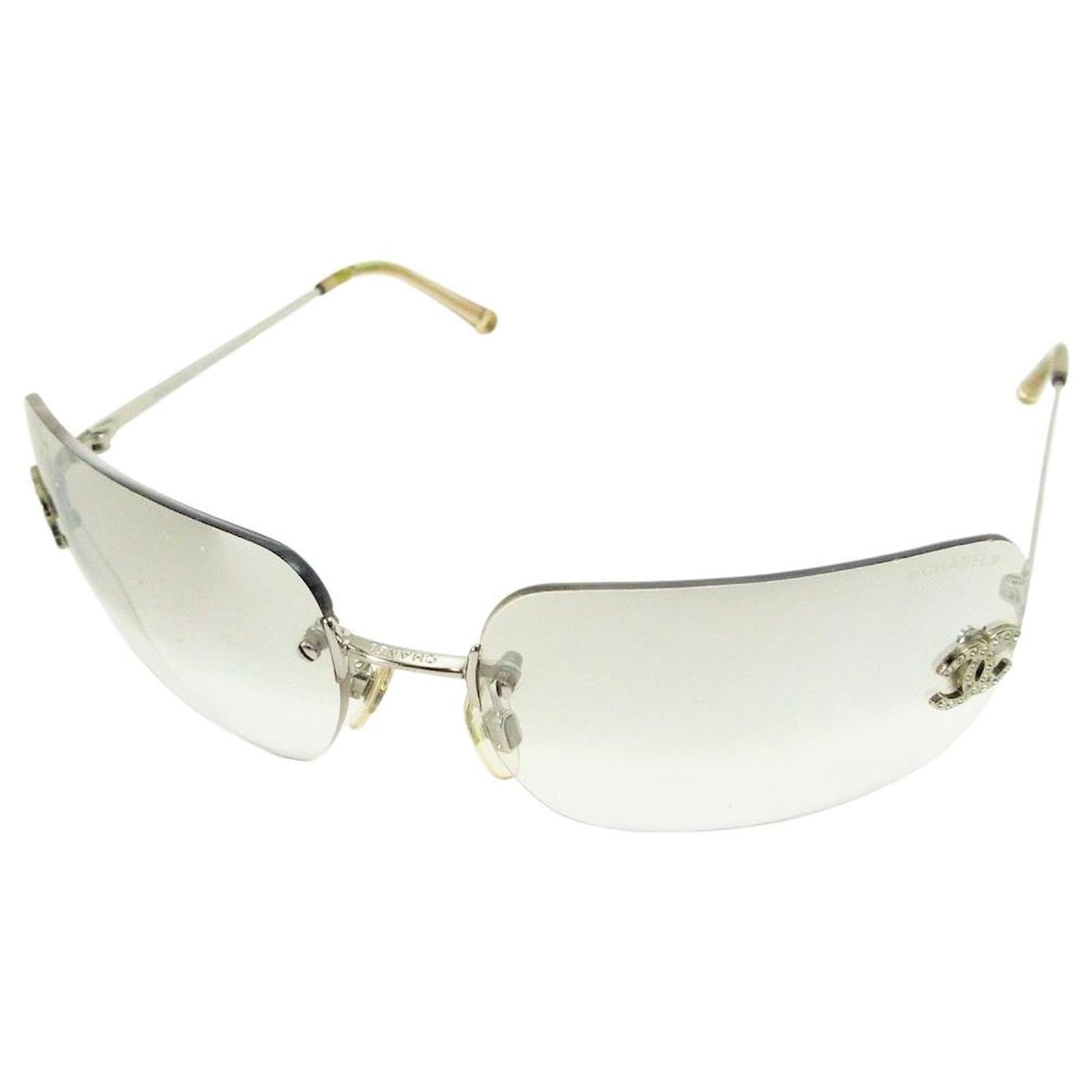 CHANEL CHANEL sunglasses chain eyewear Gold Plated Plastic Clear Used  unisex CC Coco
