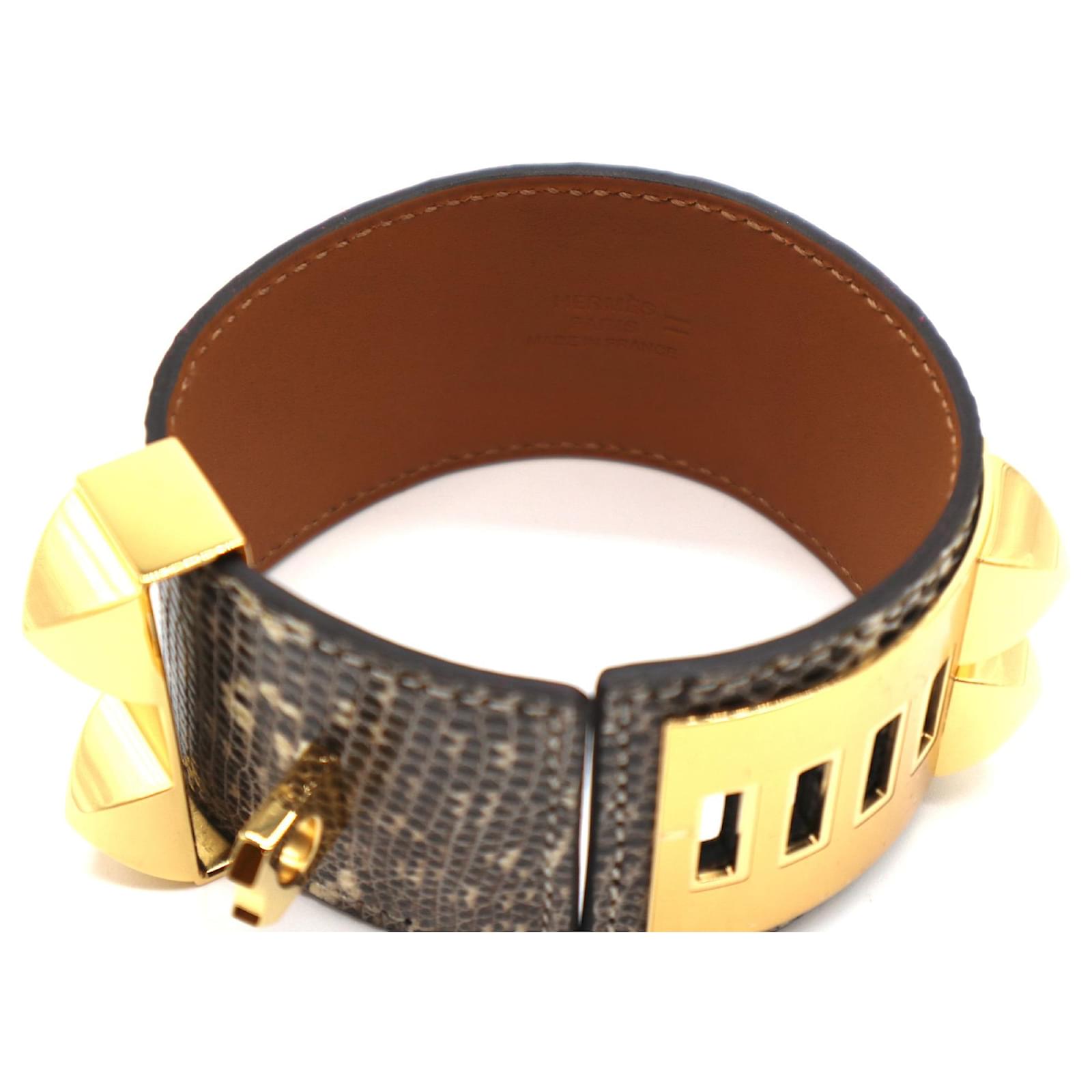 Hermès Gold Ombre Collier De Chien Cdc Lizard Skin Leather Bracelet Golden  ref.575204 - Joli Closet