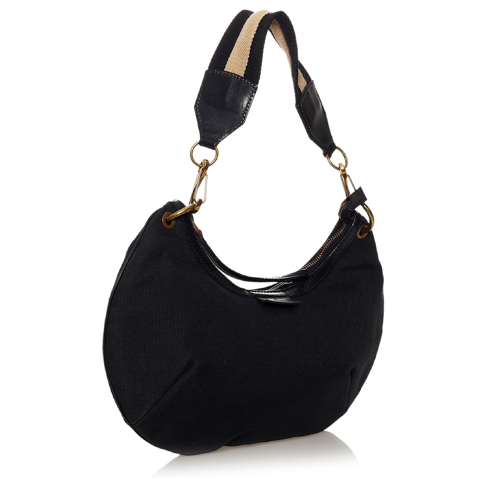 Gucci Black Canvas Hobo Bag Leather Cloth Pony-style calfskin Cloth  ref.576208 - Joli Closet