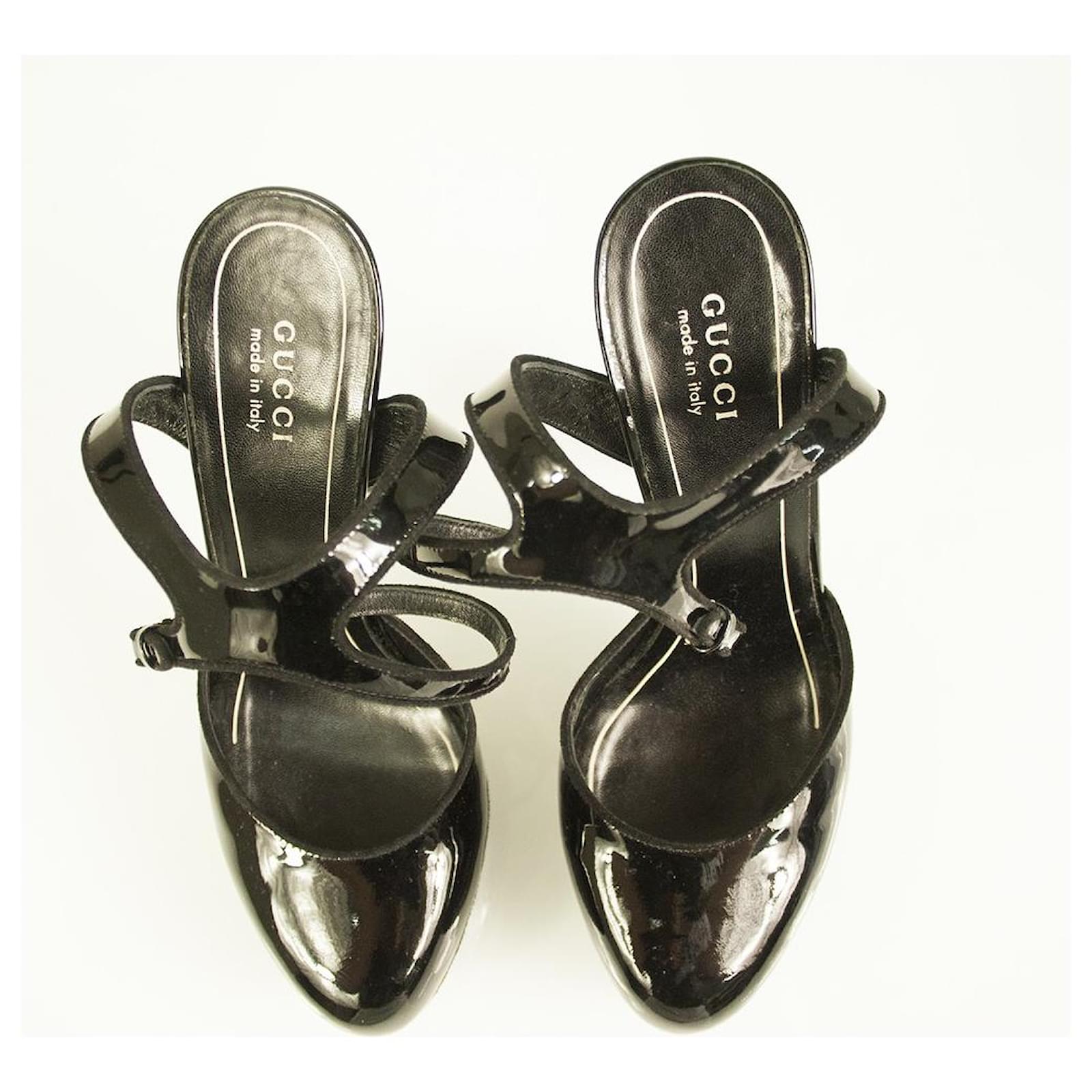 GUCCI Black Patent Leather Ankle Strap Mary Jane Pumps High  display picture 1
