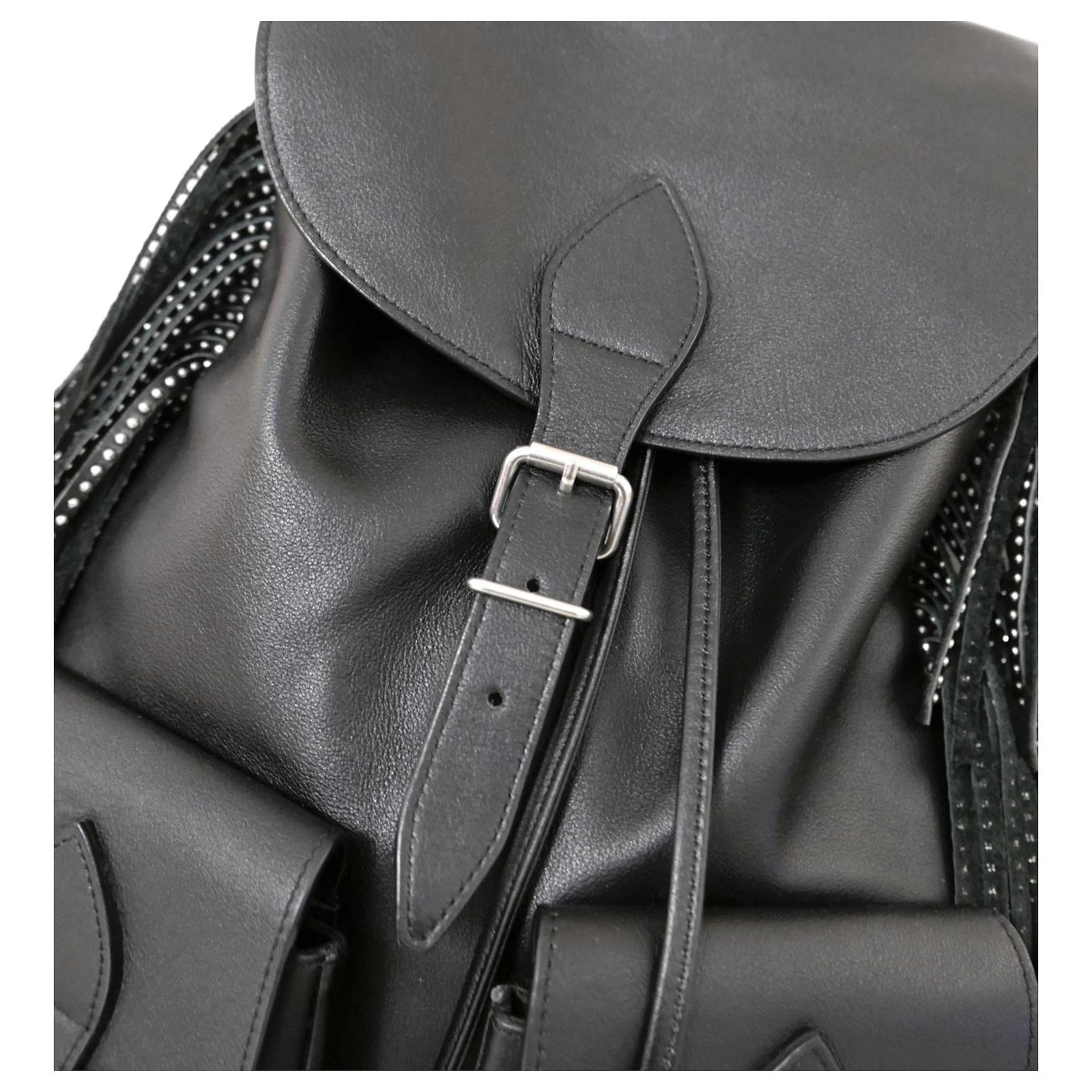 Saint Laurent Studded Fringe Festival Backpack. Black  display picture 3