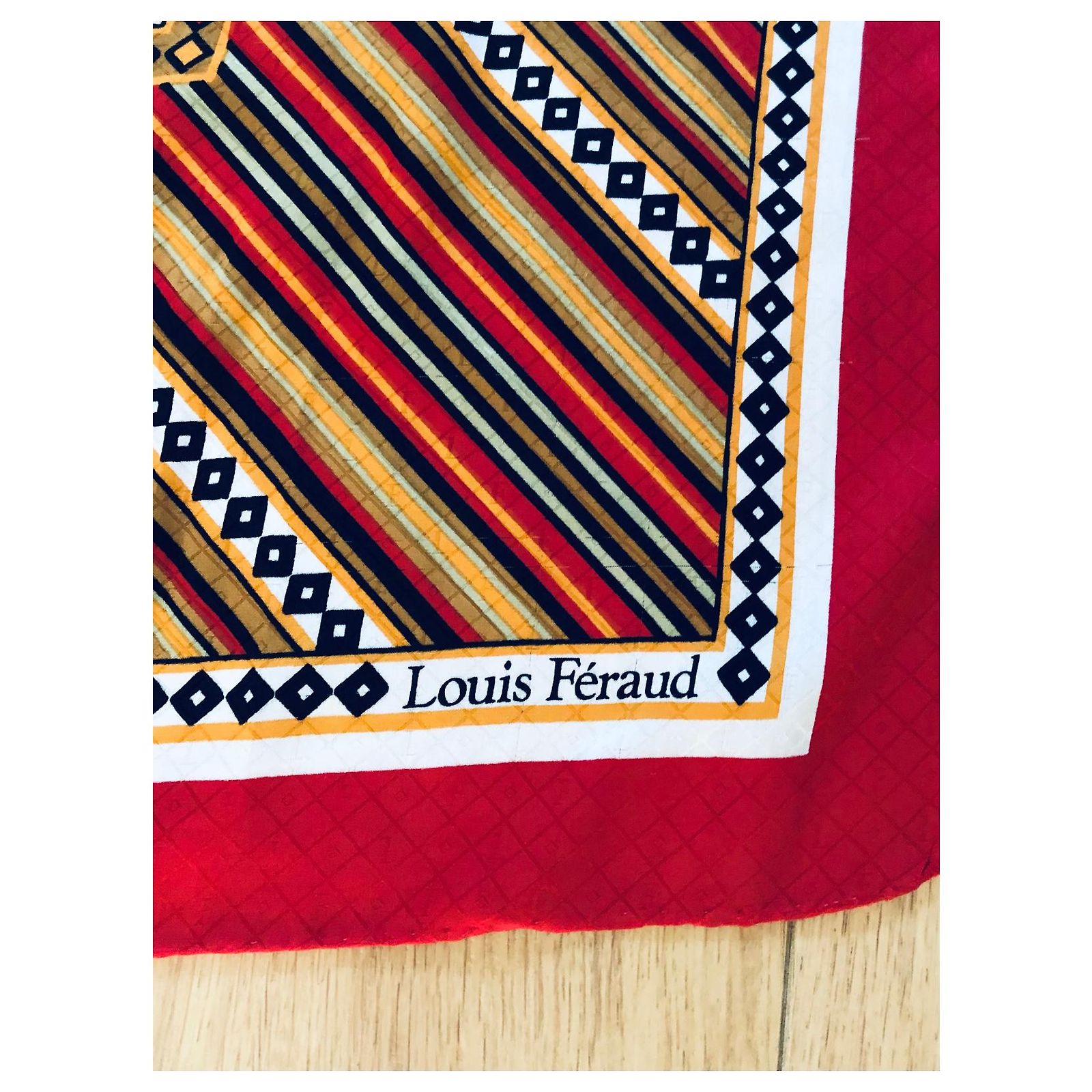 Foulard LOUIS FÉRAUD En Soie Vintage - Dimensions 75x76 Cm - Bleu Et Blanc - Occasion