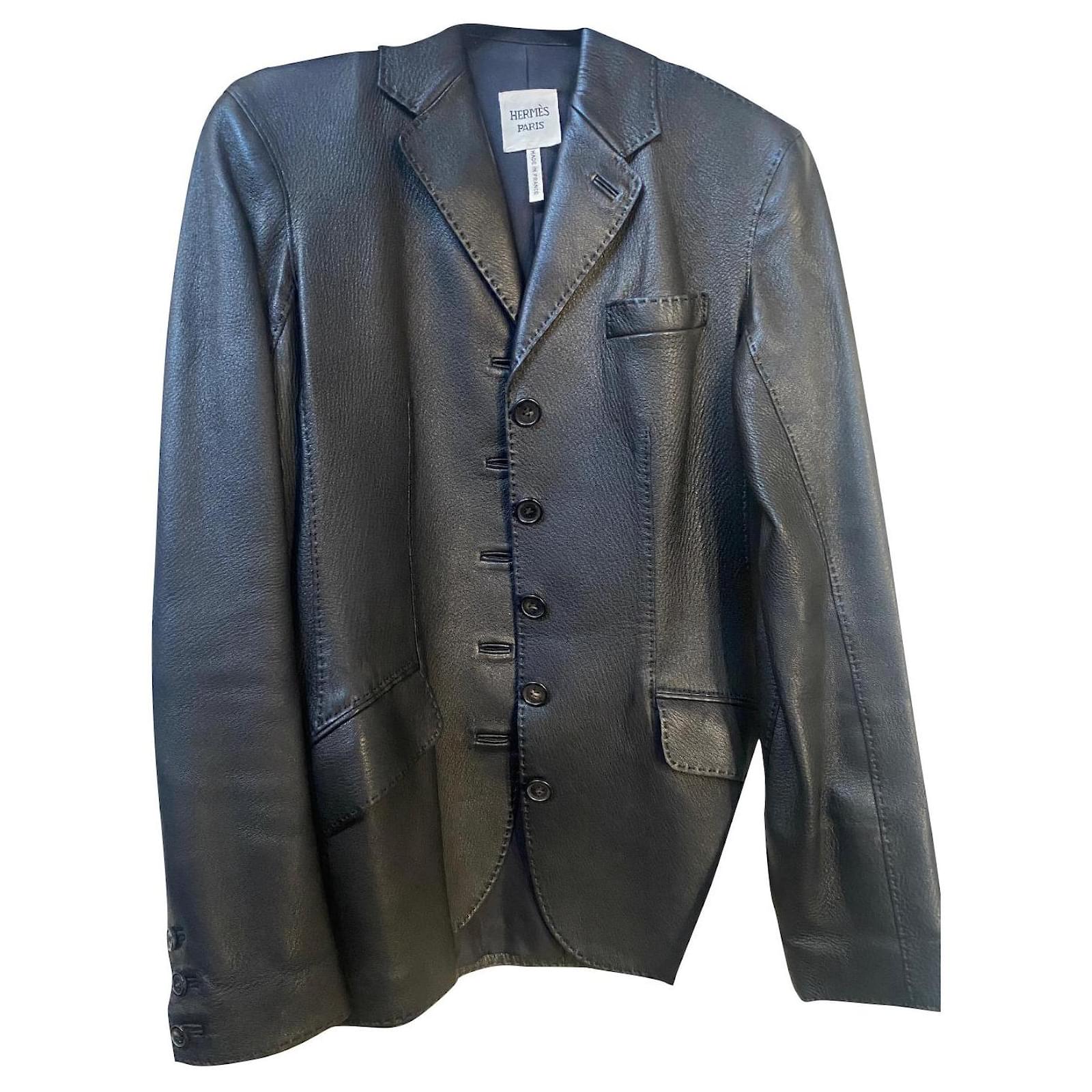 Hermès Hermes Deer Leather Biker Jacket! Black ref.576821 - Joli Closet