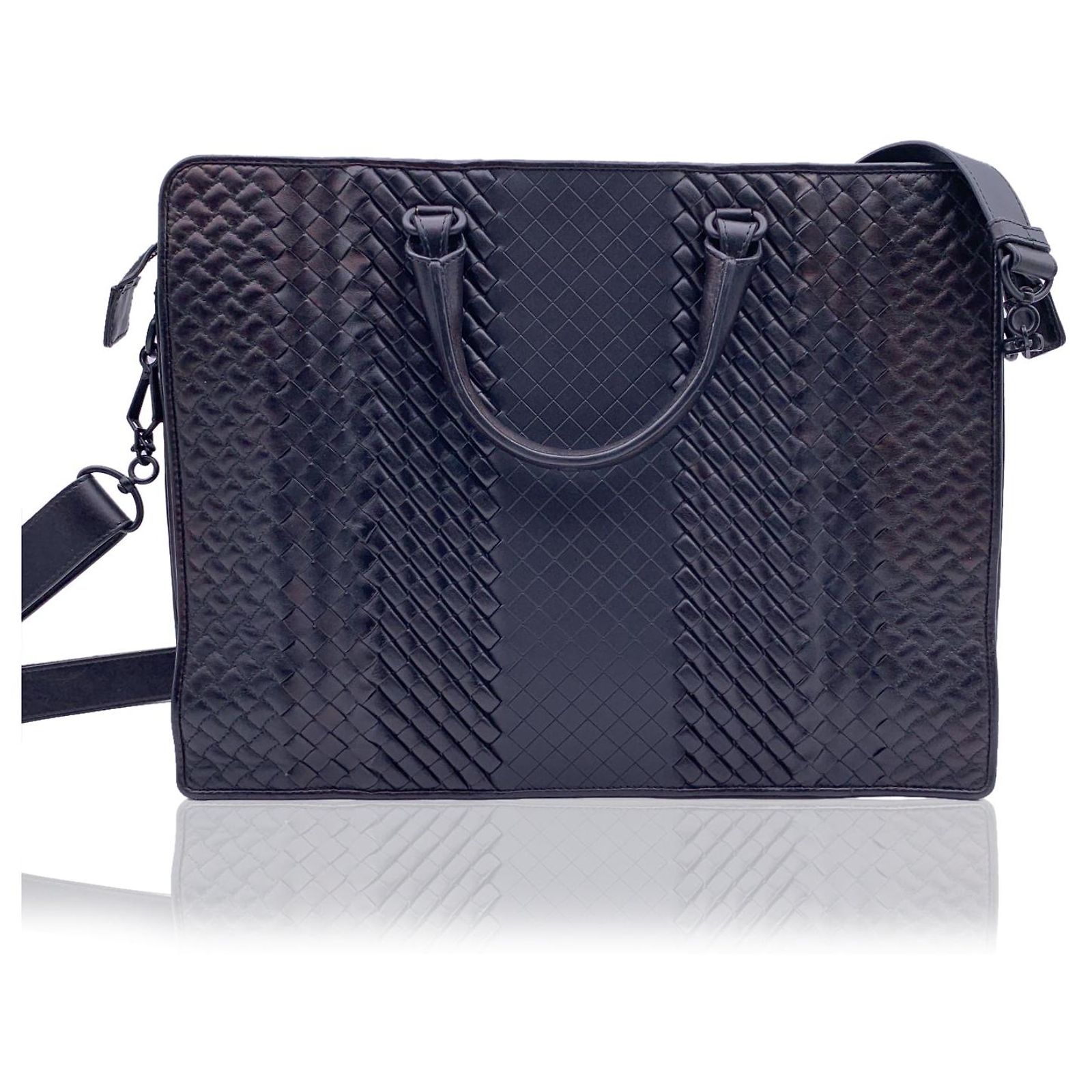 Sac / Cartable / Porte-documents Tressé Noir - Occasion En Excellent état - Sans Marque