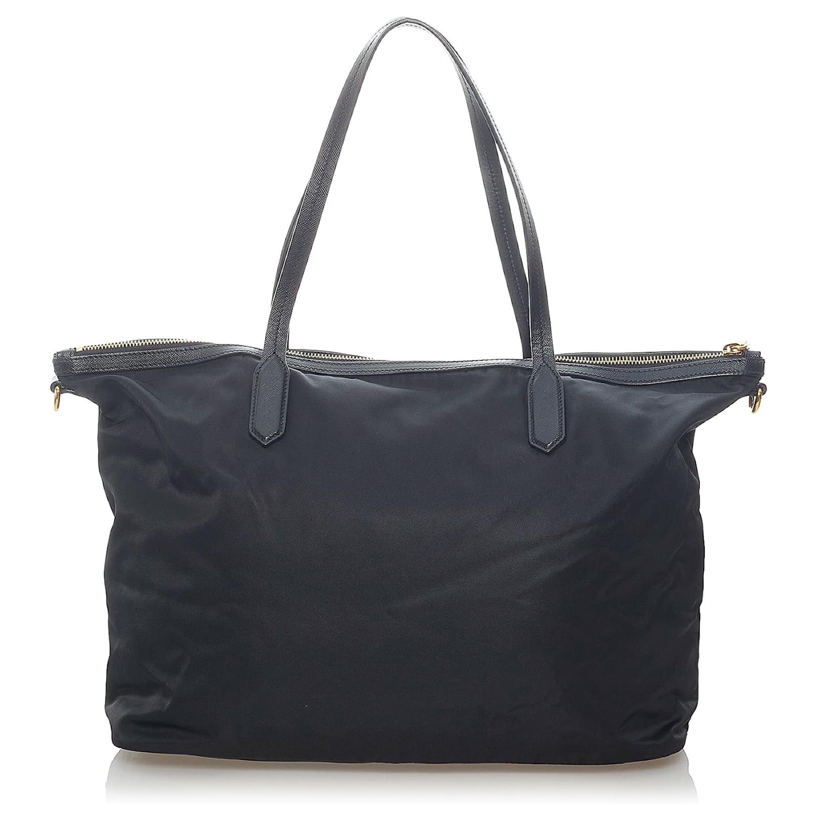 Prada Black Tessuto Tote Bag Leather Pony-style calfskin