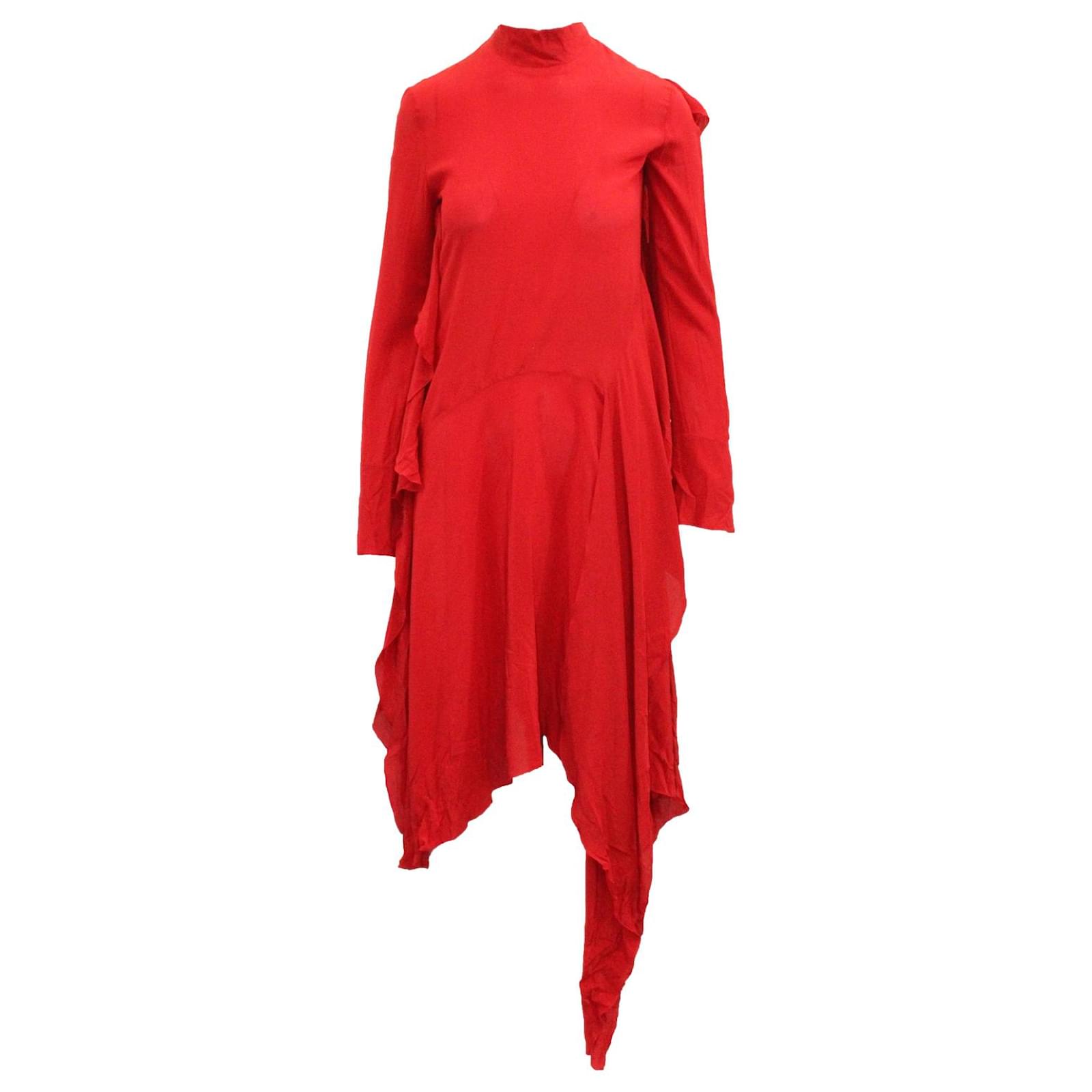 Petar Petrov Dana Asymmetric Ruffled Dress in Red Silk ref.578210 ...