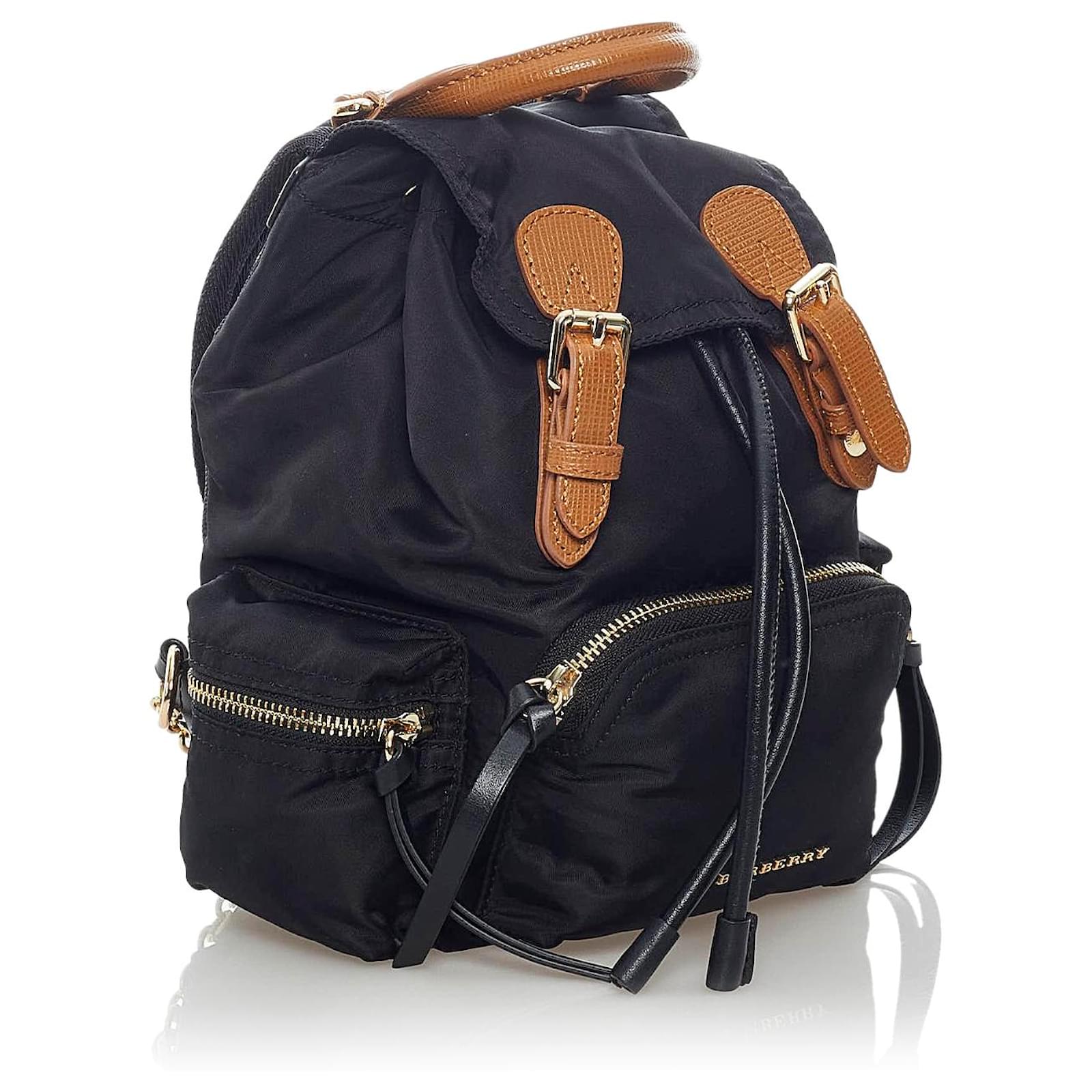 Burberry Black Runway Nylon Backpack Brown Leather Pony-style calfskin ...