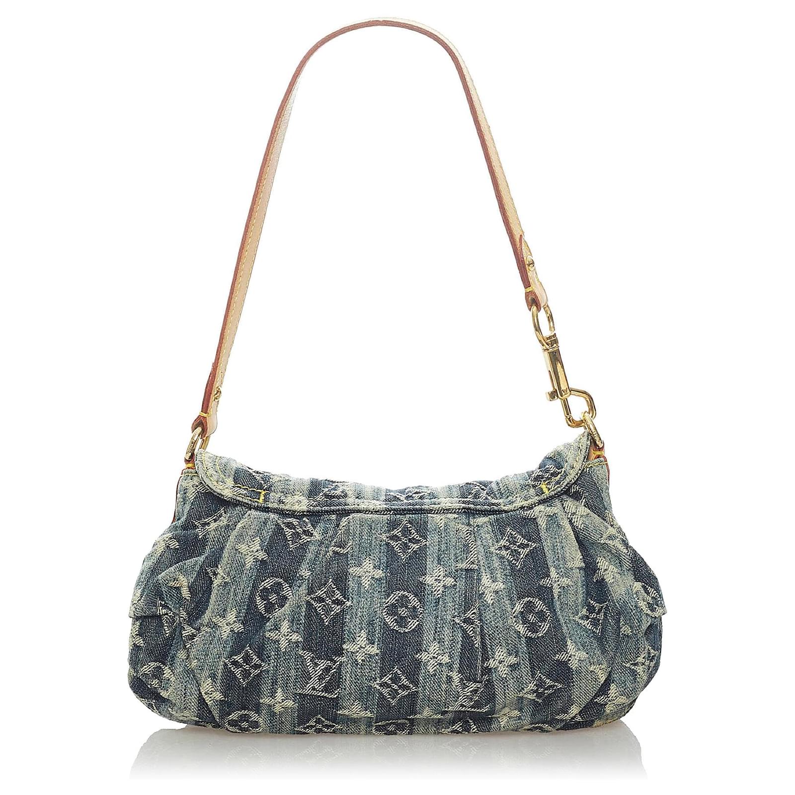 Louis Vuitton Blue Monogram Denim Mini Pleaty Raye Brown Light brown  Leather Cloth ref.578927 - Joli Closet