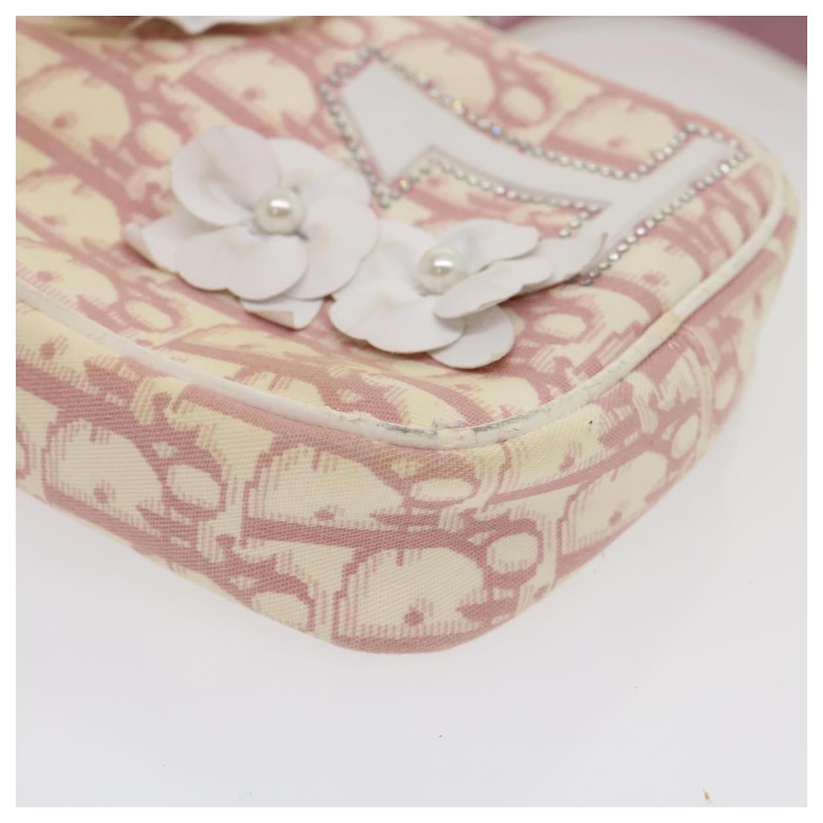 Christian Dior Trotter Canvas Flower Shoulder Bag Pink Auth