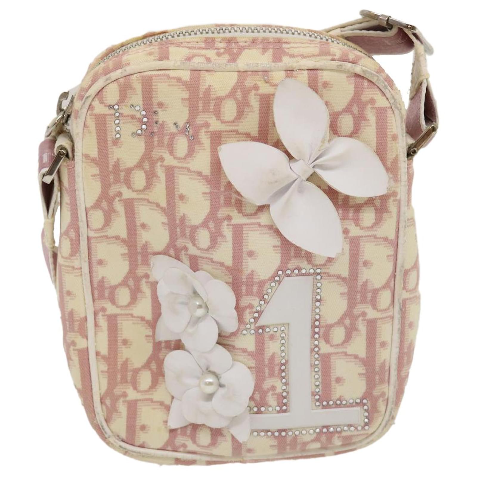 ✨Christian Dior Canvas Pink Pearl Flower Monogram Trotter Bag 1 crystals ✨