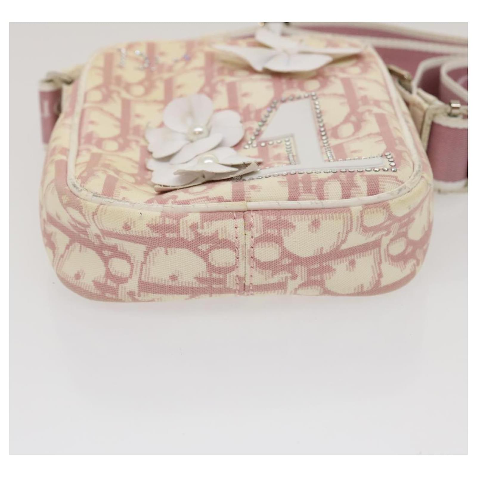 Christian Dior Trotter Canvas Flower Shoulder Bag Pink Auth
