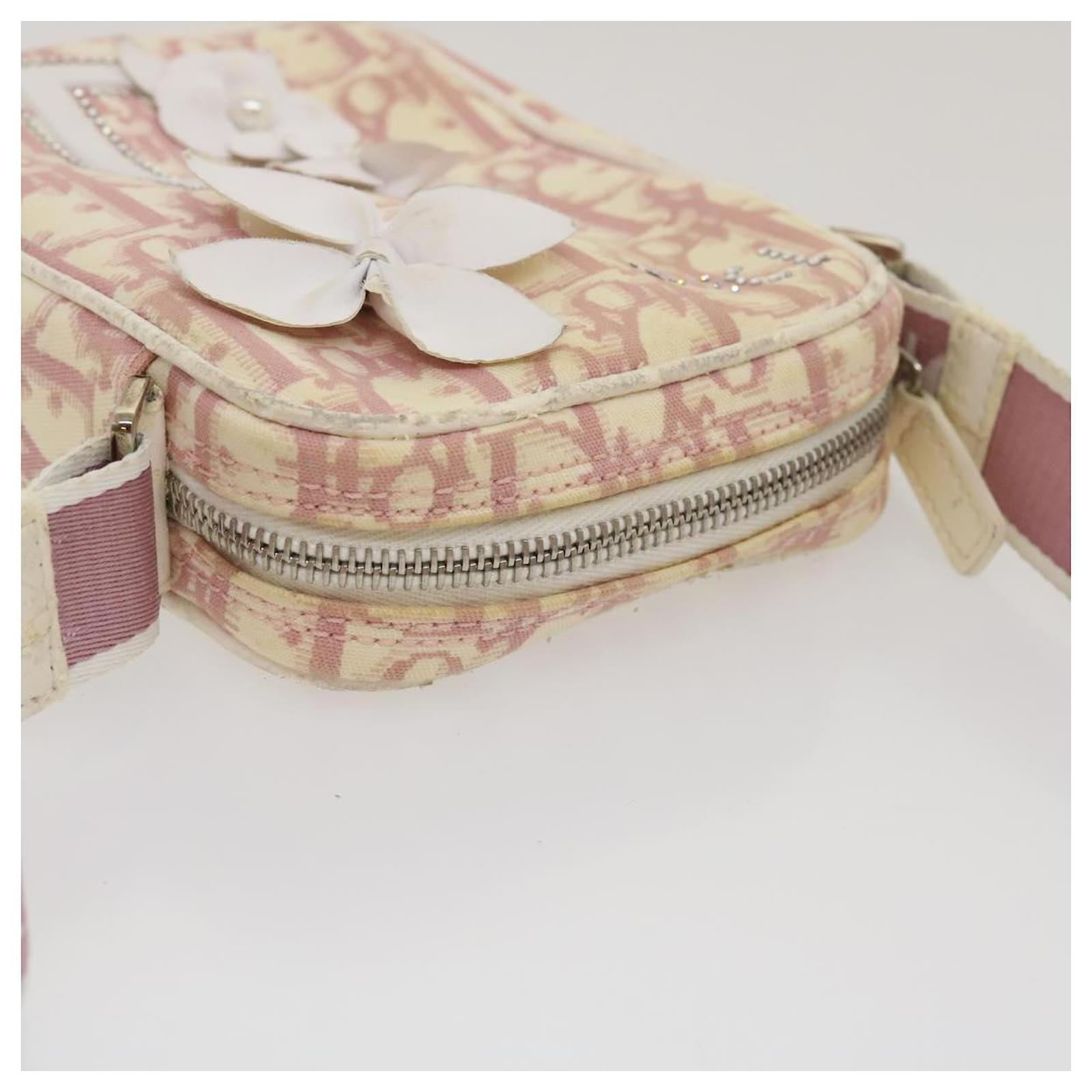 Christian Dior Trotter Canvas Flower Shoulder Bag Pink Auth yk4486 Cloth  ref.579804 - Joli Closet