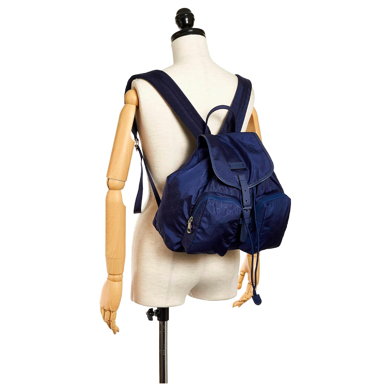 Gucci Blue GG Nylon Backpack Leather Pony-style calfskin Cloth ref.504585 -  Joli Closet