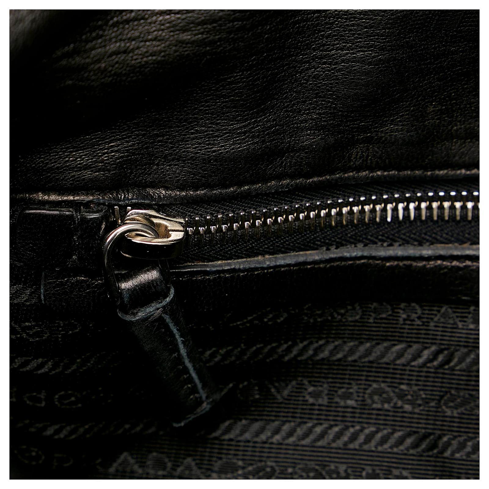 Prada Black Sound Lock Tessuto Shoulder Bag Leather Pony
