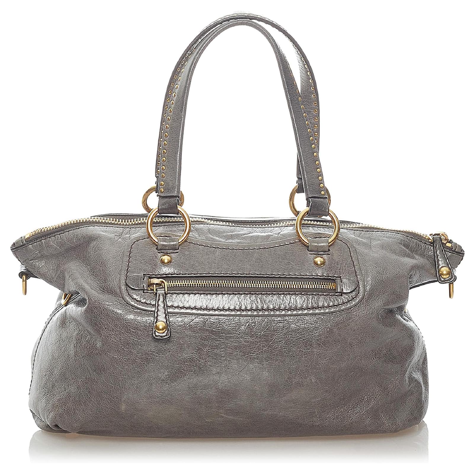 Miu Miu Gray Vitello Shine Satchel Grey Leather Pony-style