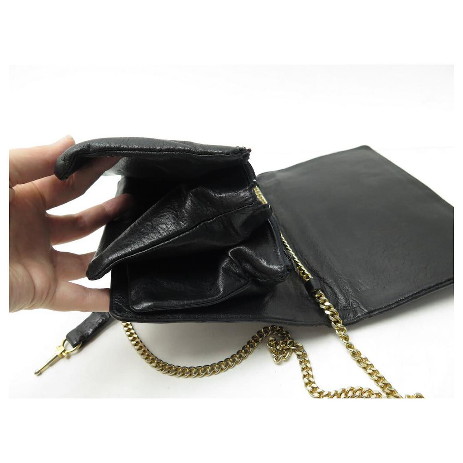バッグ Celine Vintage Black Leather Pouch Bag Céline VINTAGE CELINE HANDBAG POUCH IN BLACK CROCODILE LEATHER