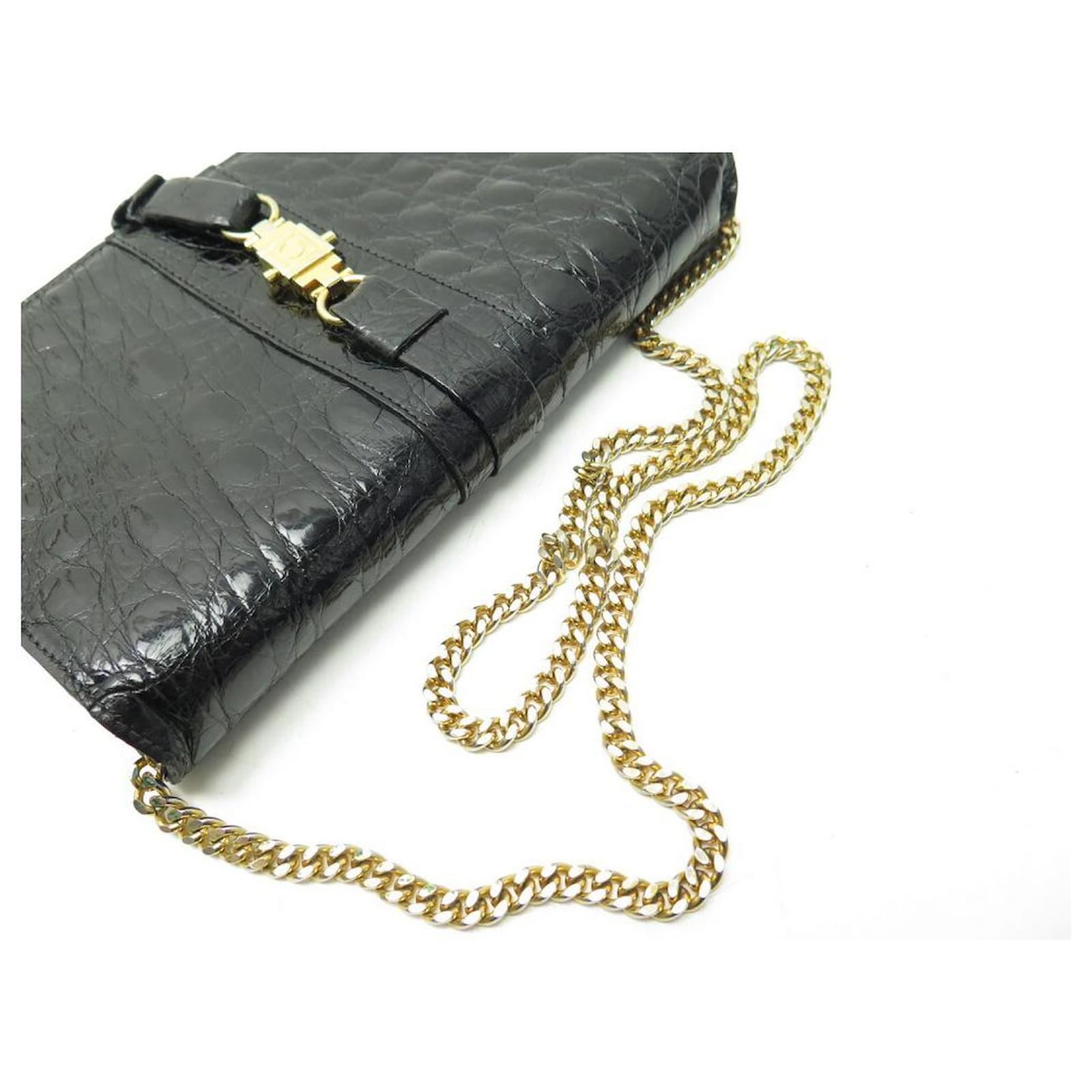 Céline VINTAGE CELINE HANDBAG POUCH IN BLACK CROCODILE LEATHER