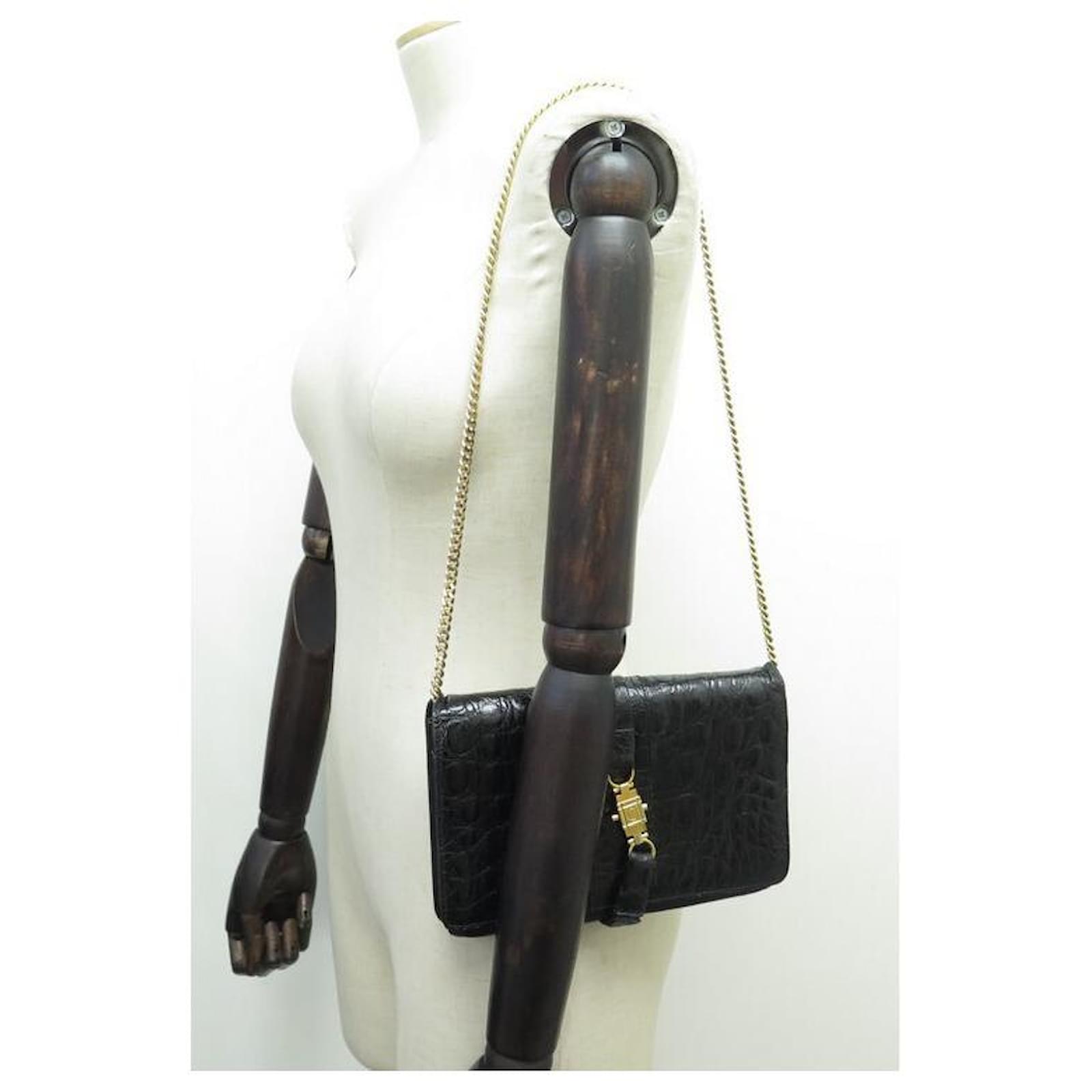 Céline VINTAGE CELINE HANDBAG POUCH IN BLACK CROCODILE LEATHER