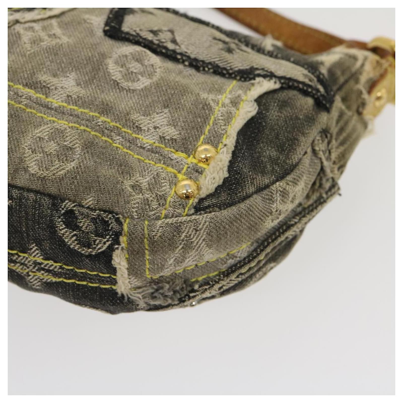 Louis Vuitton 2000s Gray Monogram Denim Patchwork Shoulder Bag · INTO