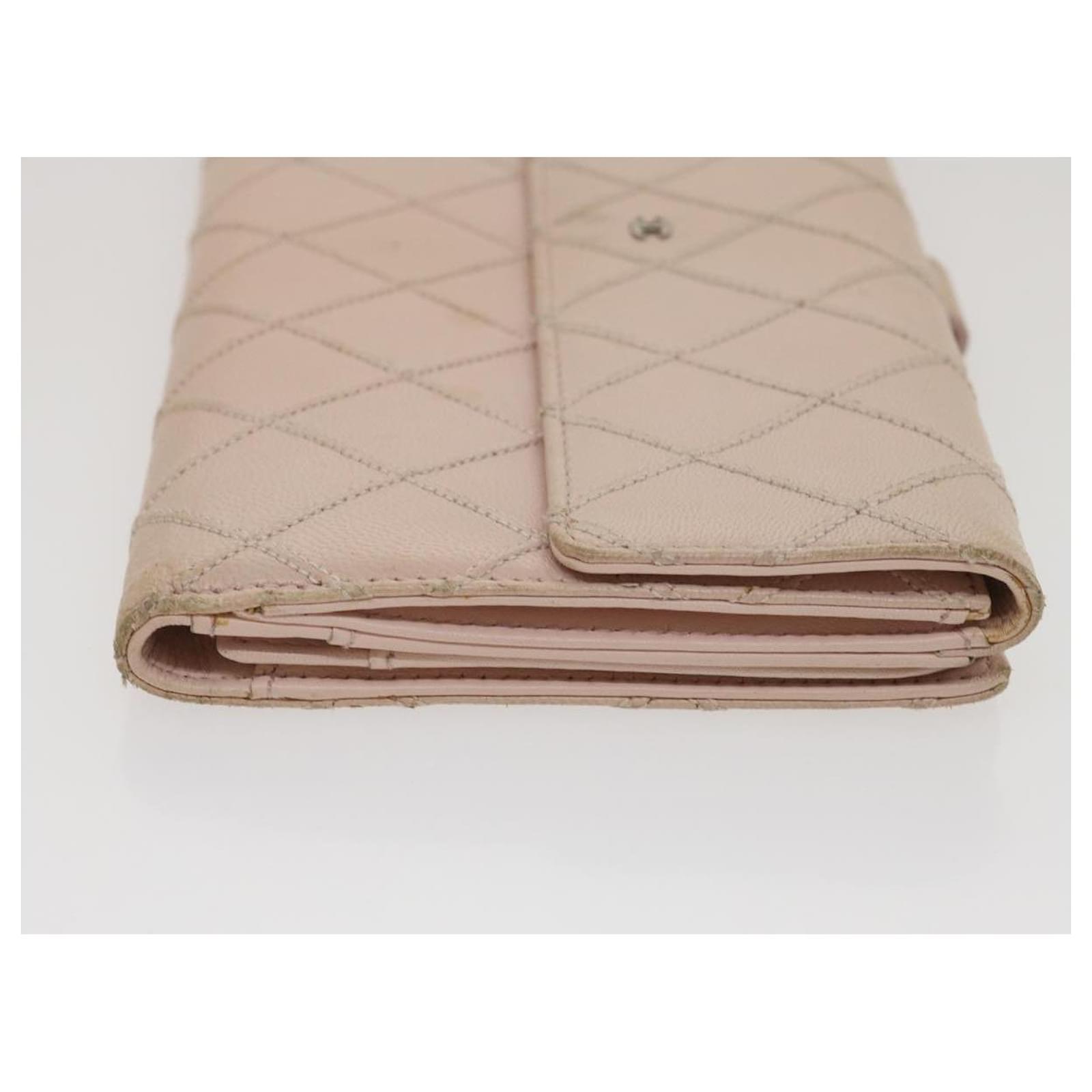 CHANEL Bikolore line Long Wallet Leather Pink CC Auth yk4147