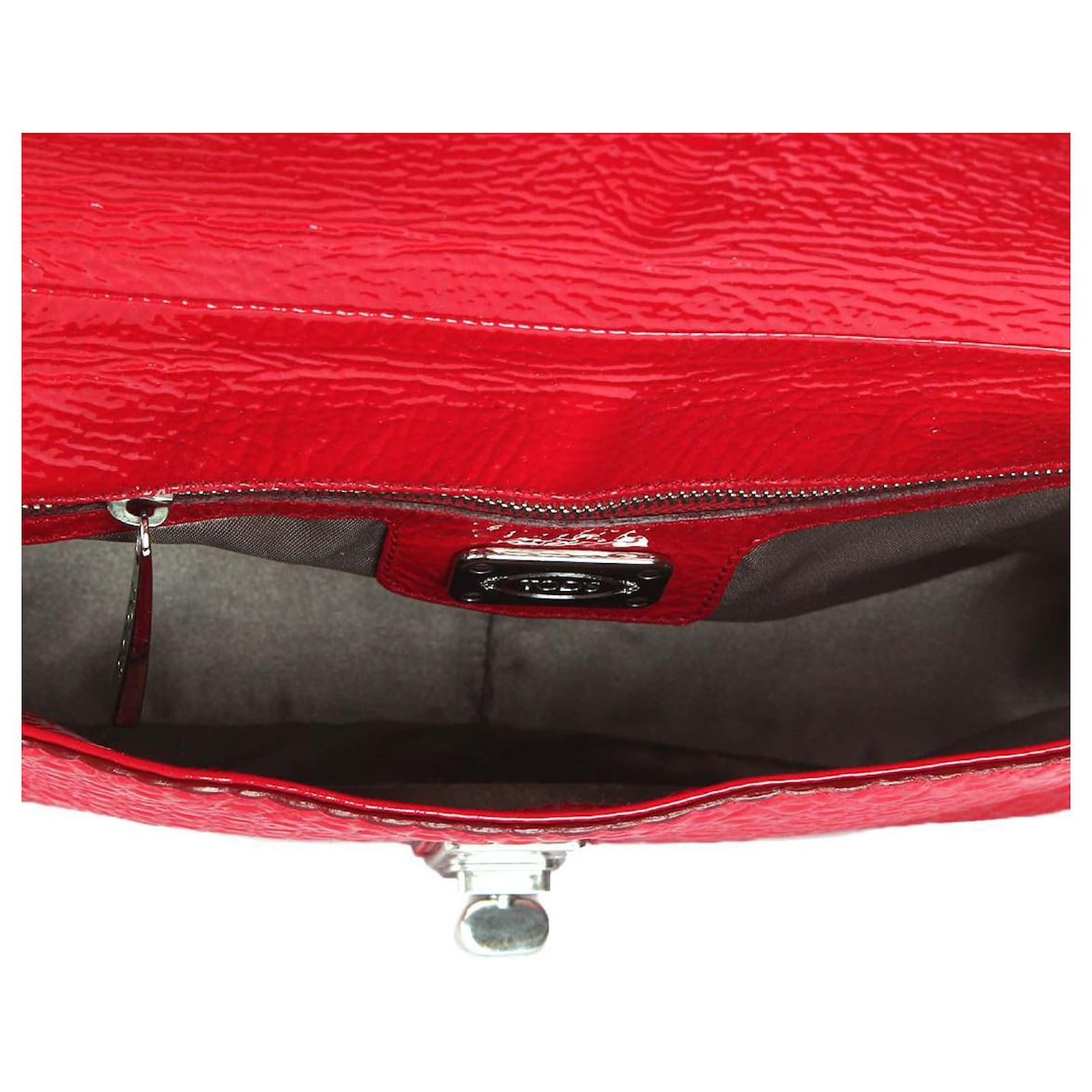 Tod's Signature Patent Leather Tracollina Flap Bag Red ref