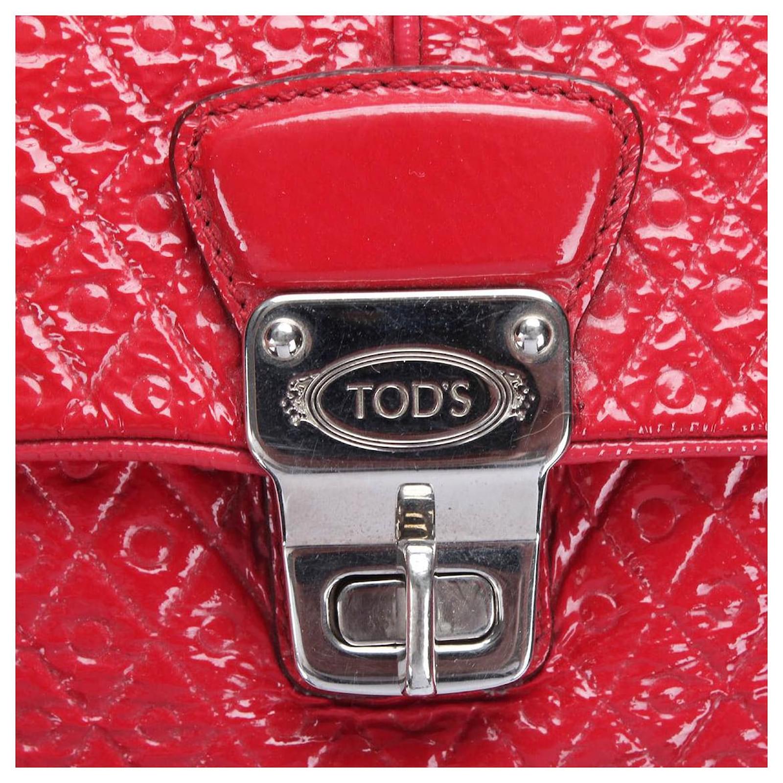 Tod's Signature Patent Leather Tracollina Flap Bag Red ref