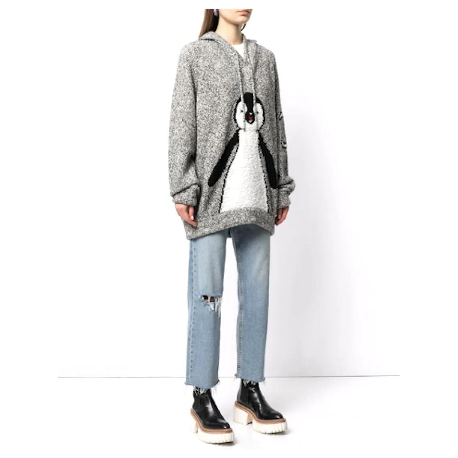 CHANEL AW07 Penguin Hooded Sweater Grey Silk ref.584998