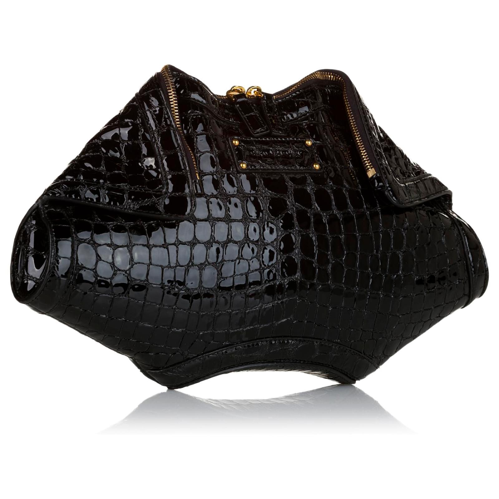 Alexander McQueen Black De Manta Embossed Patent Leather