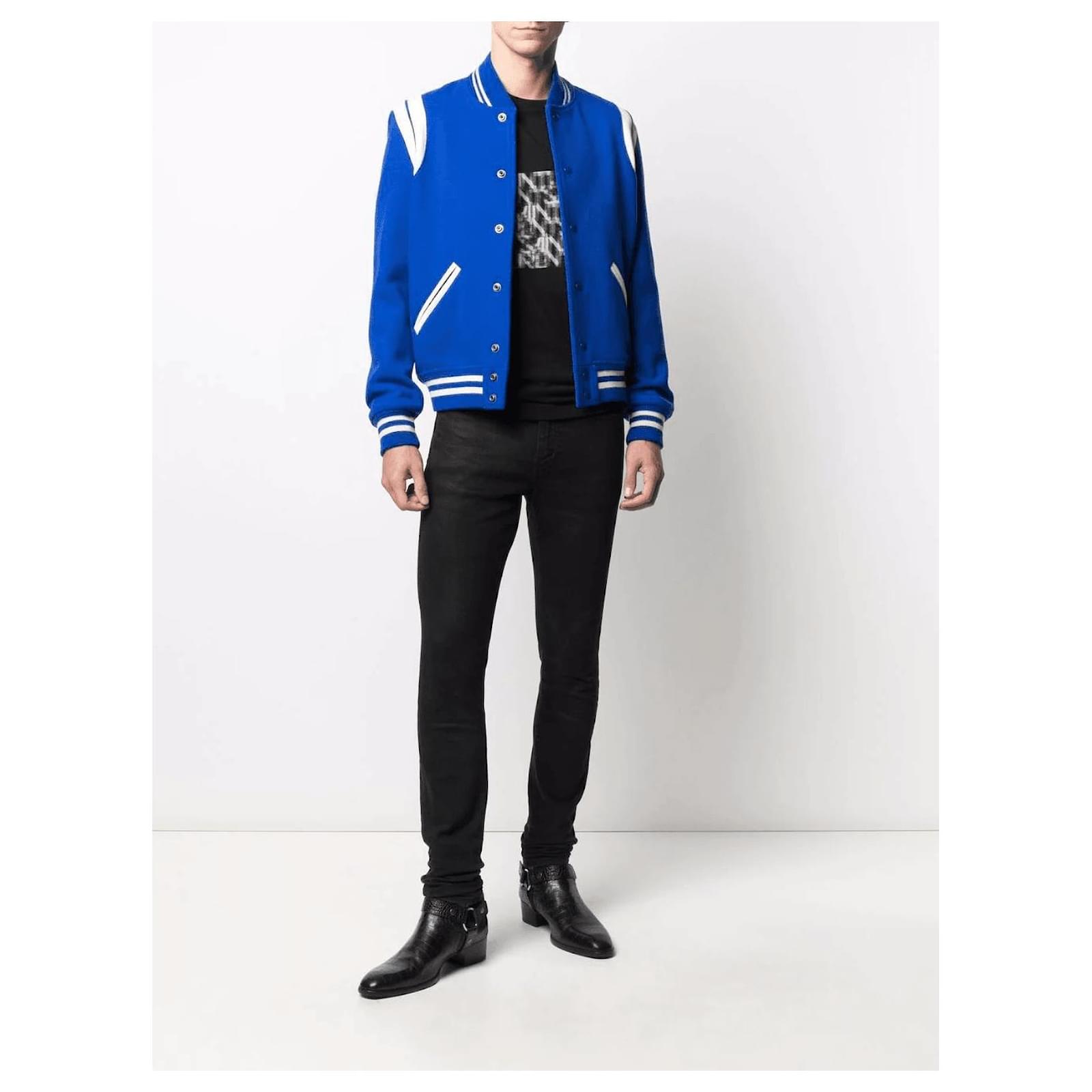 Saint laurent blue hot sale teddy jacket