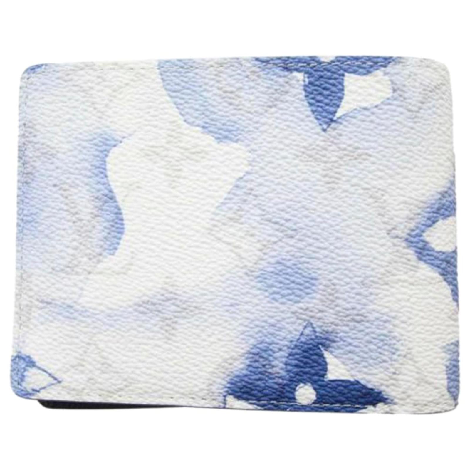 Louis Vuitton White Monogram Watercolor Multiple Wallet Blue Cloth