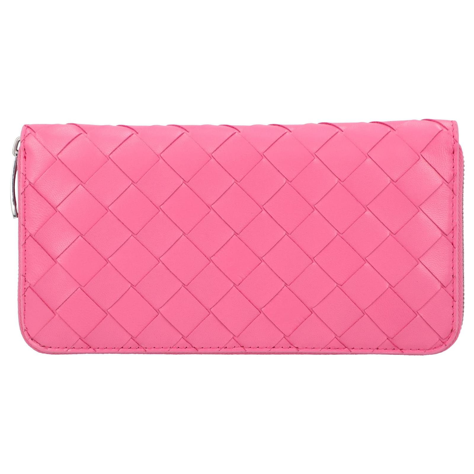 Bottega Veneta women zip around wallet in pink intrecciato calfskin ...