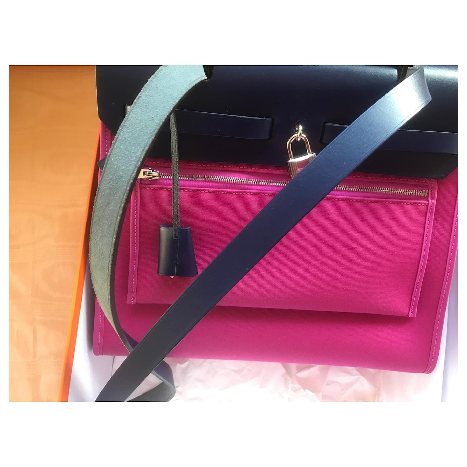 Hermès - Authenticated Herbag Handbag - Leather Blue Plain for Women, Very Good Condition
