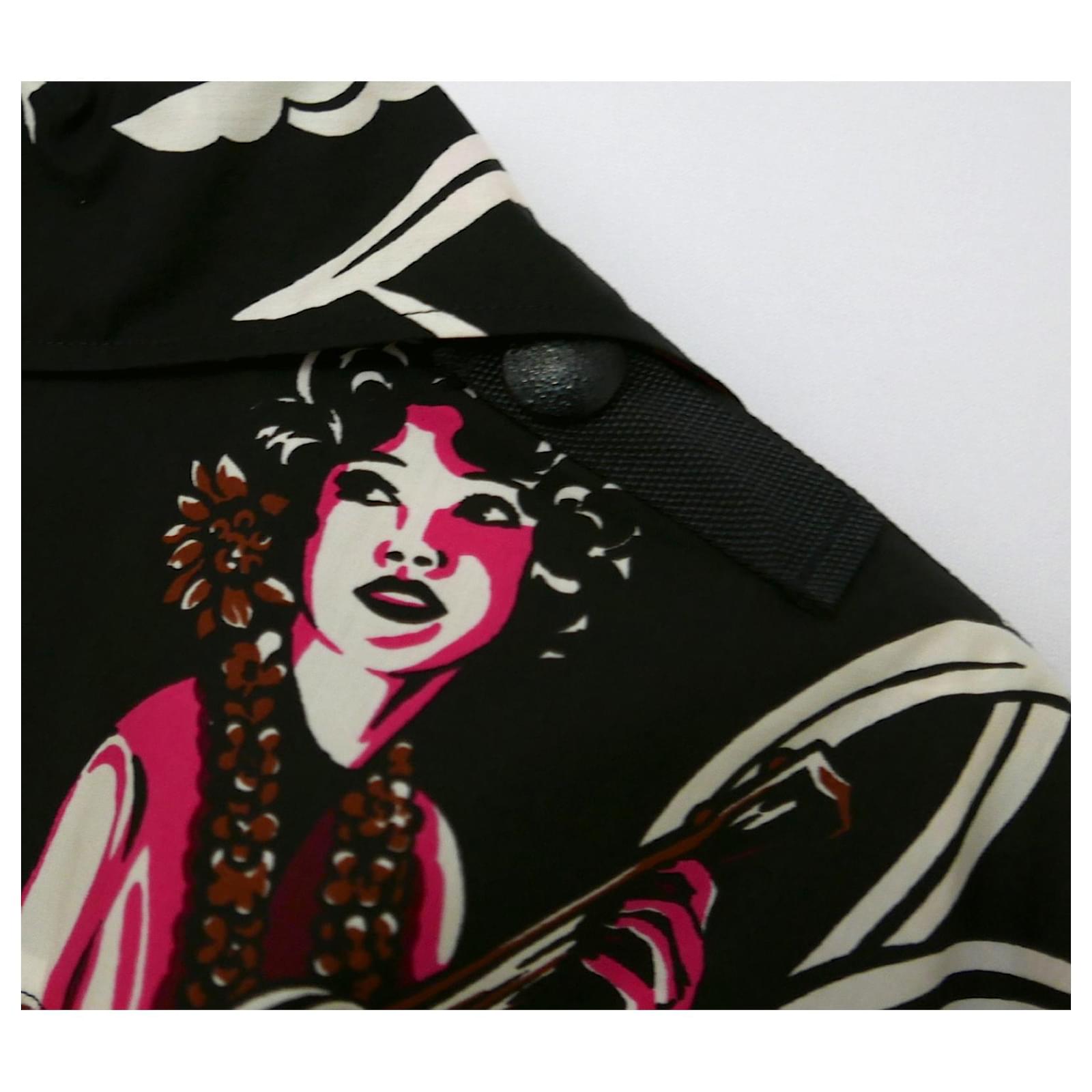 Prada 2018 lined Match Bowling Hawaiian Shirt Black Pink Red