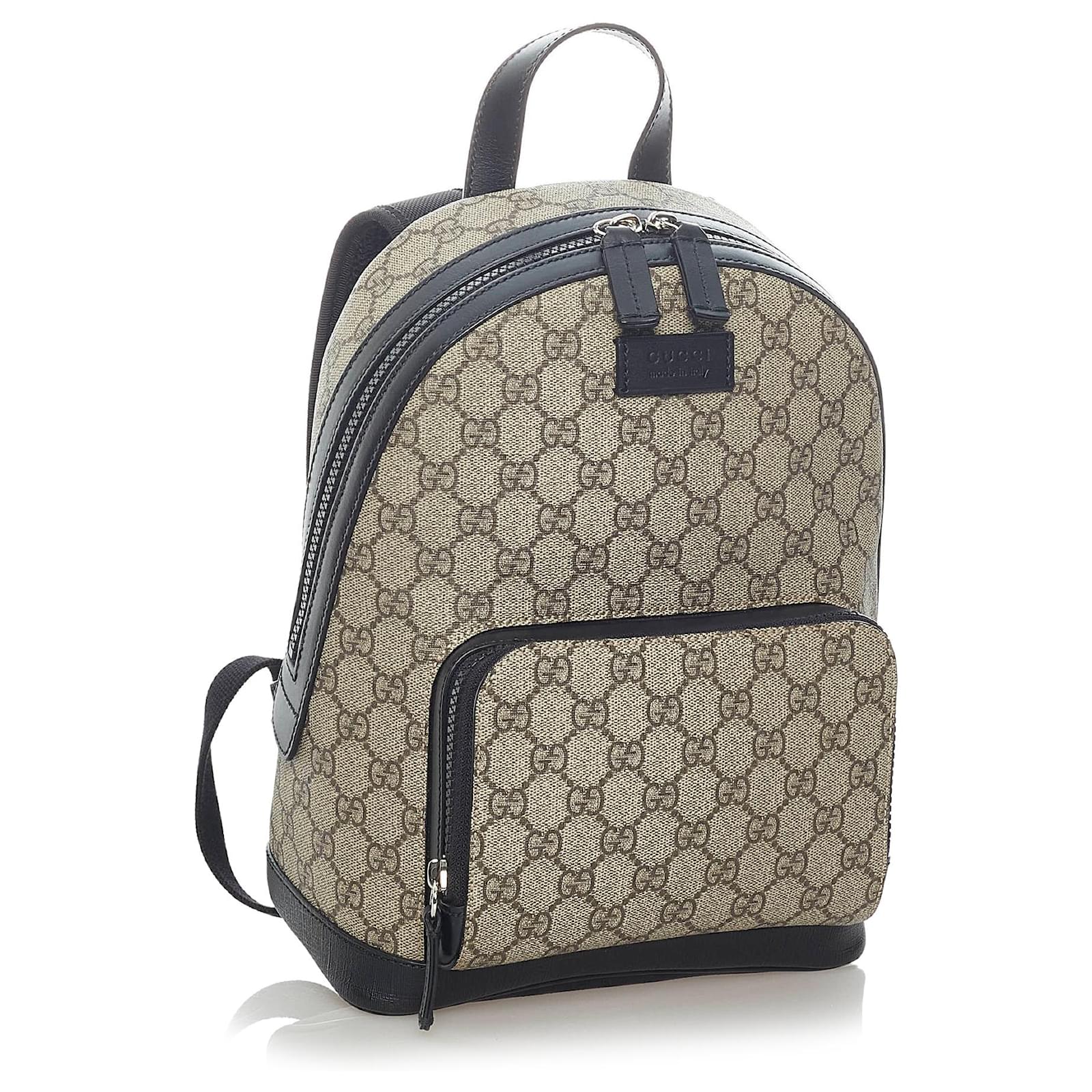Gucci Brown GG Supreme Backpack Black Beige Leather Cloth Pony-style  calfskin Cloth ref.1010047 - Joli Closet