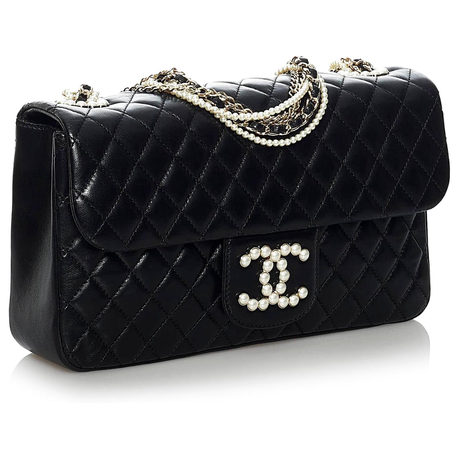 Chanel Black Medium Westminster Pearl Flap Bag Leather ref.590234