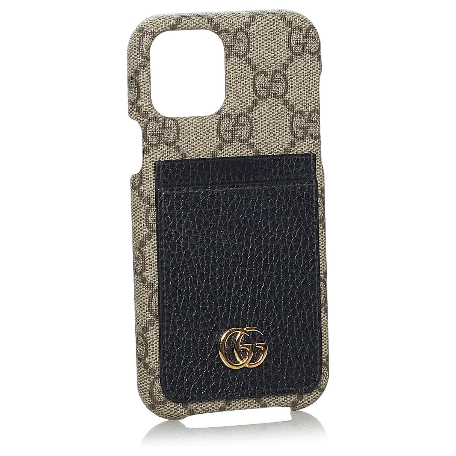Gucci Brown GG Supreme Iphone12 case Black Beige Leather Cloth Pony-style  calfskin Cloth ref.590288 - Joli Closet