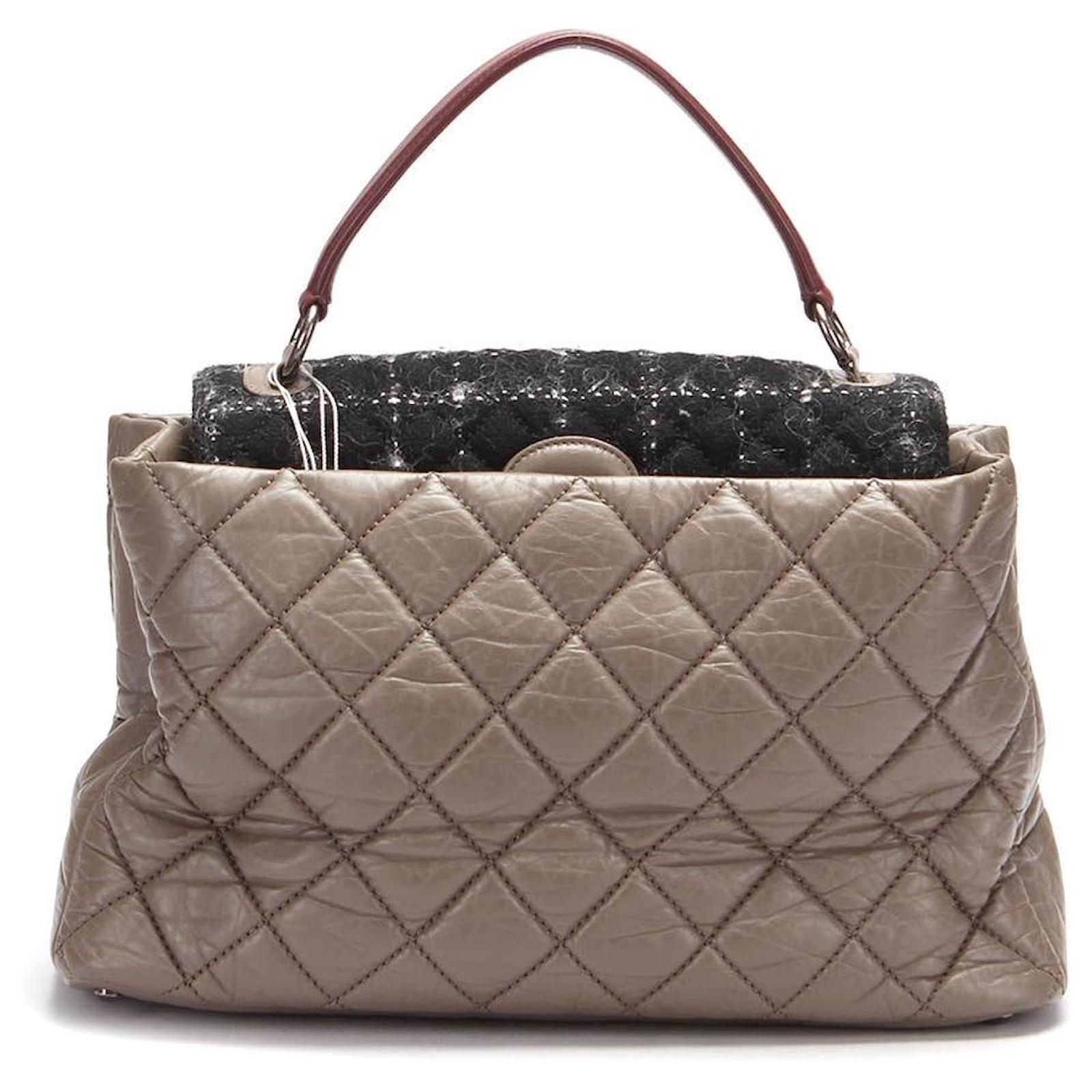 Chanel Quilted Portobello Tweed Frame Top Handle Bag Brown