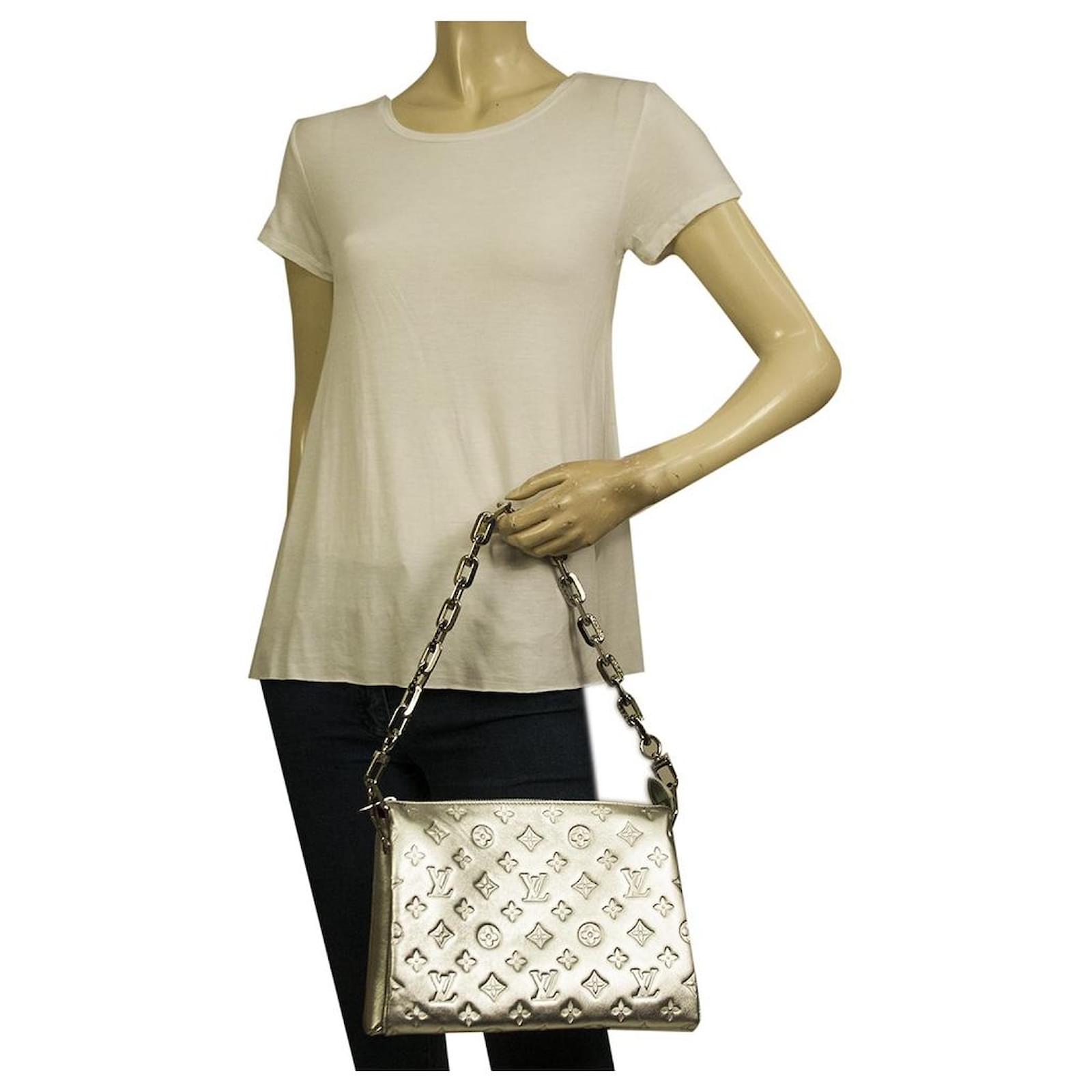 Louis Vuitton Taupe Monogram Embossed Puffy Lambskin Coussin PM, myGemma