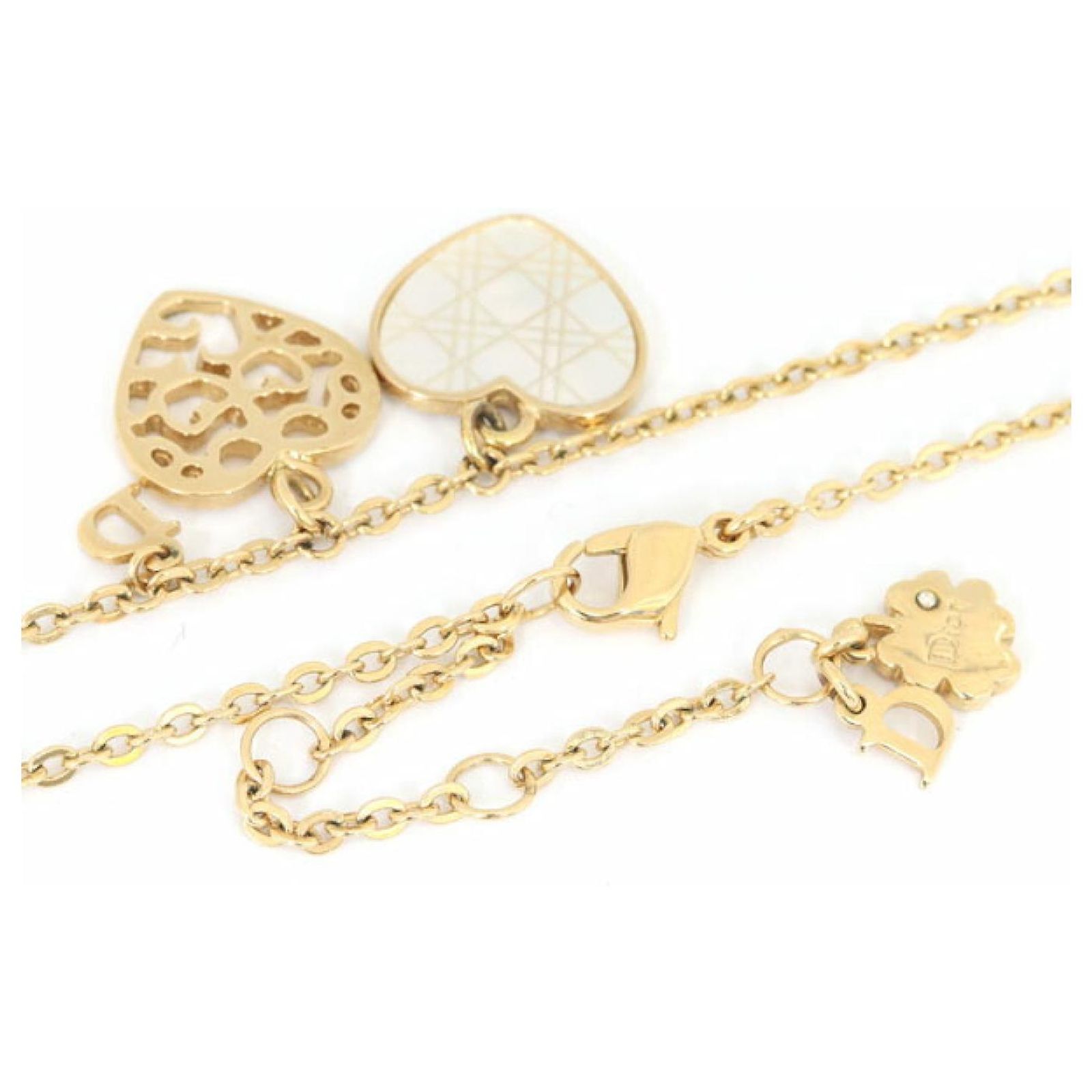 Collier Vintage En Forme De Cœur Perlé Doré - Longueur 50 Cm - Occasion Avec Trace De Rouille